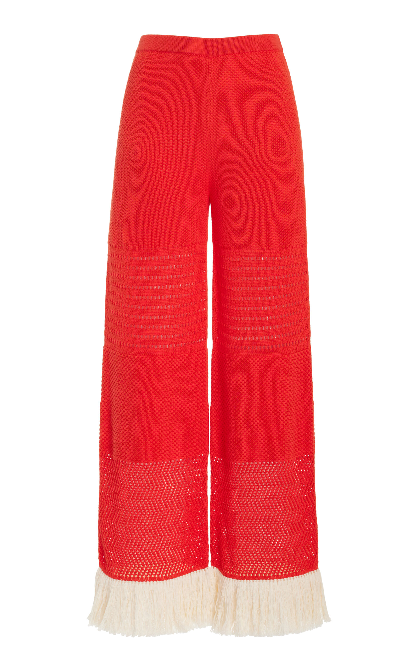 Carisa Fringe-Detailed Knit Cotton Wide-Leg Pants