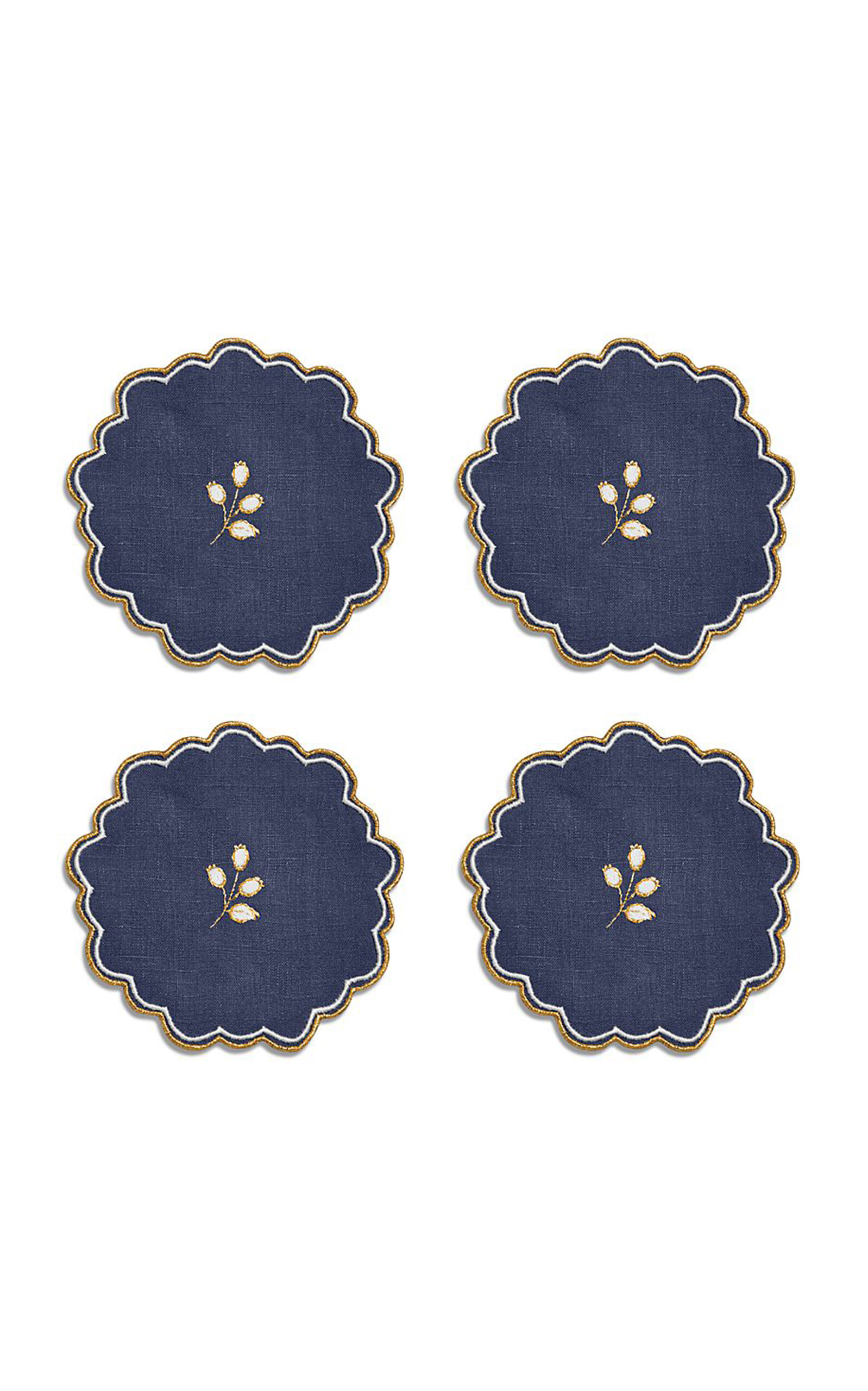 Tiffany & Co. Set-of-Four Valse Bleue Embroidered Linen Coasters - Navy