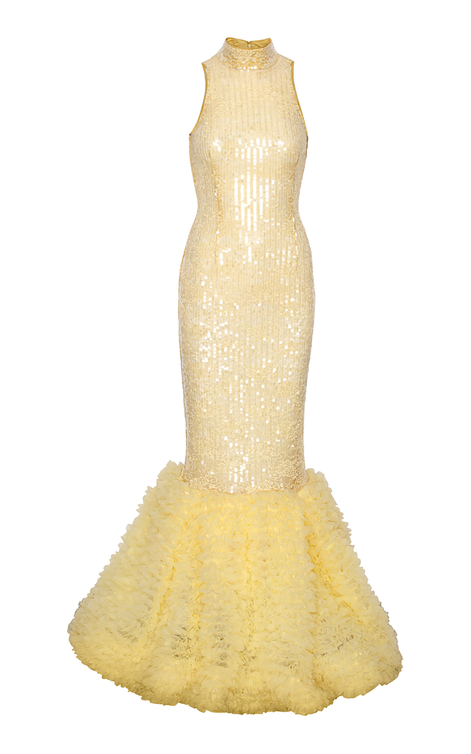 Rotate Birger Christensen Sequined Ruffled Maxi Dress In Yellow
