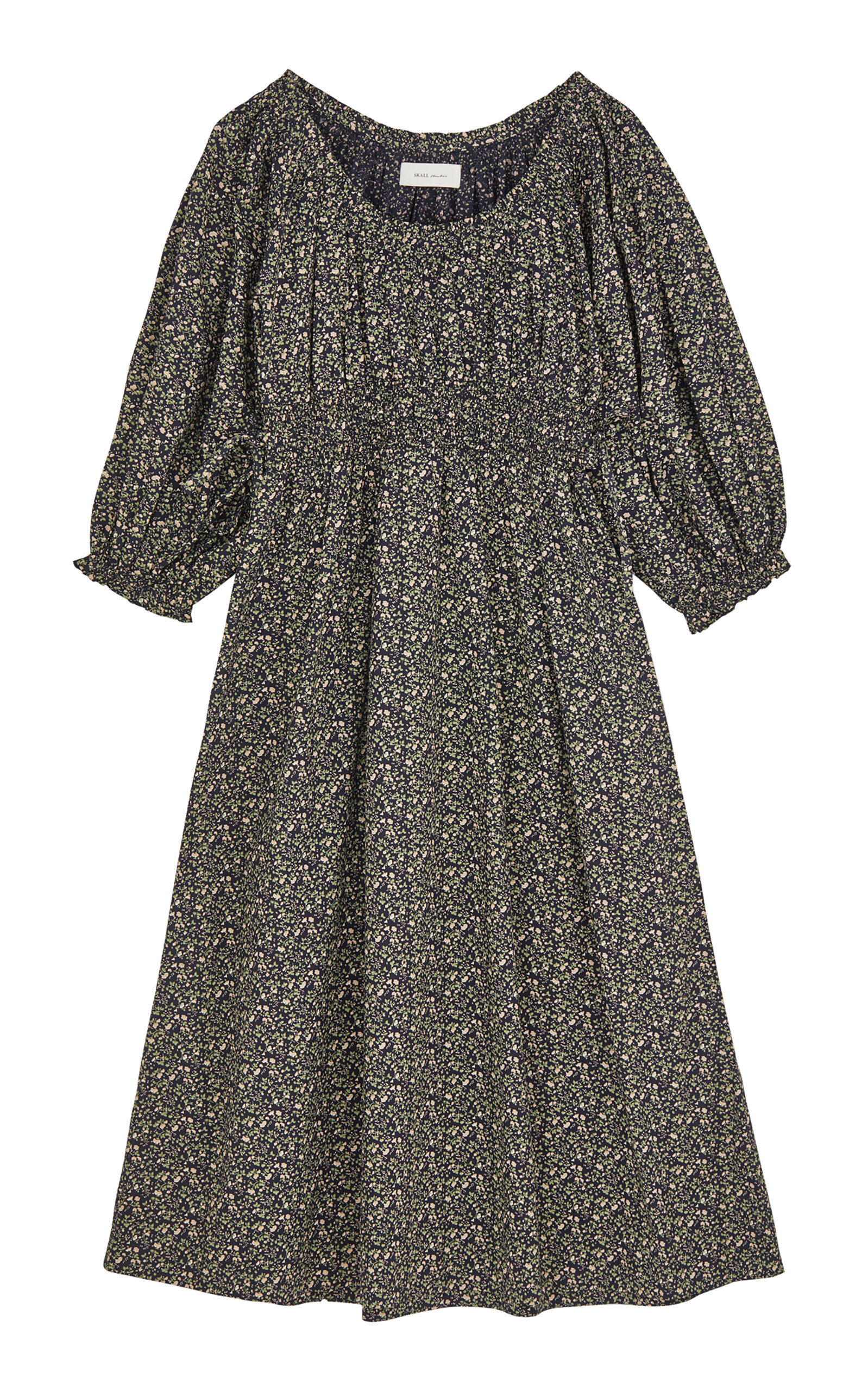 Skall Carole Puff-sleeve Cotton Dress In Navy
