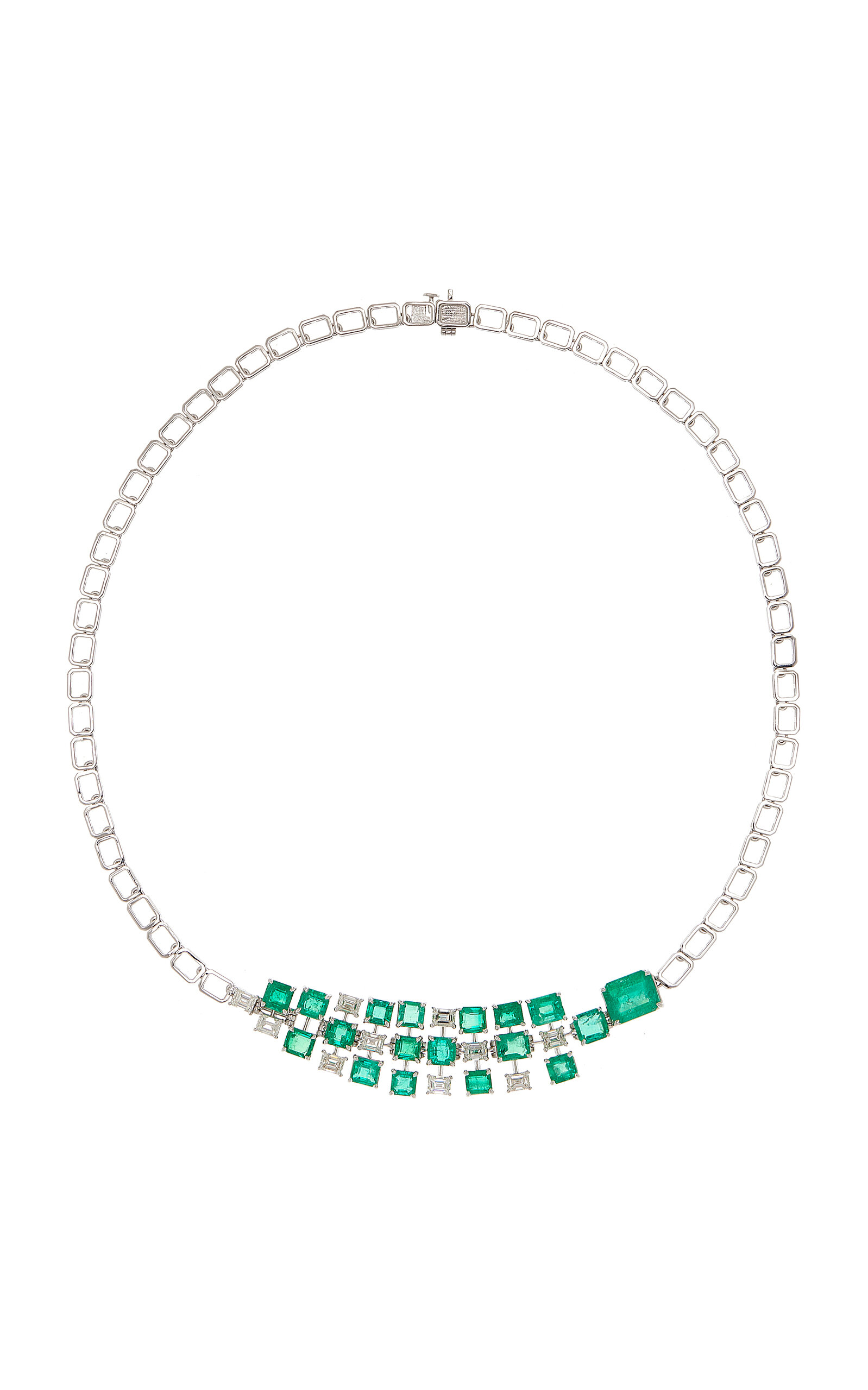 One-of-a-Kind 18K White Gold Emerald; Dimaond Necklace