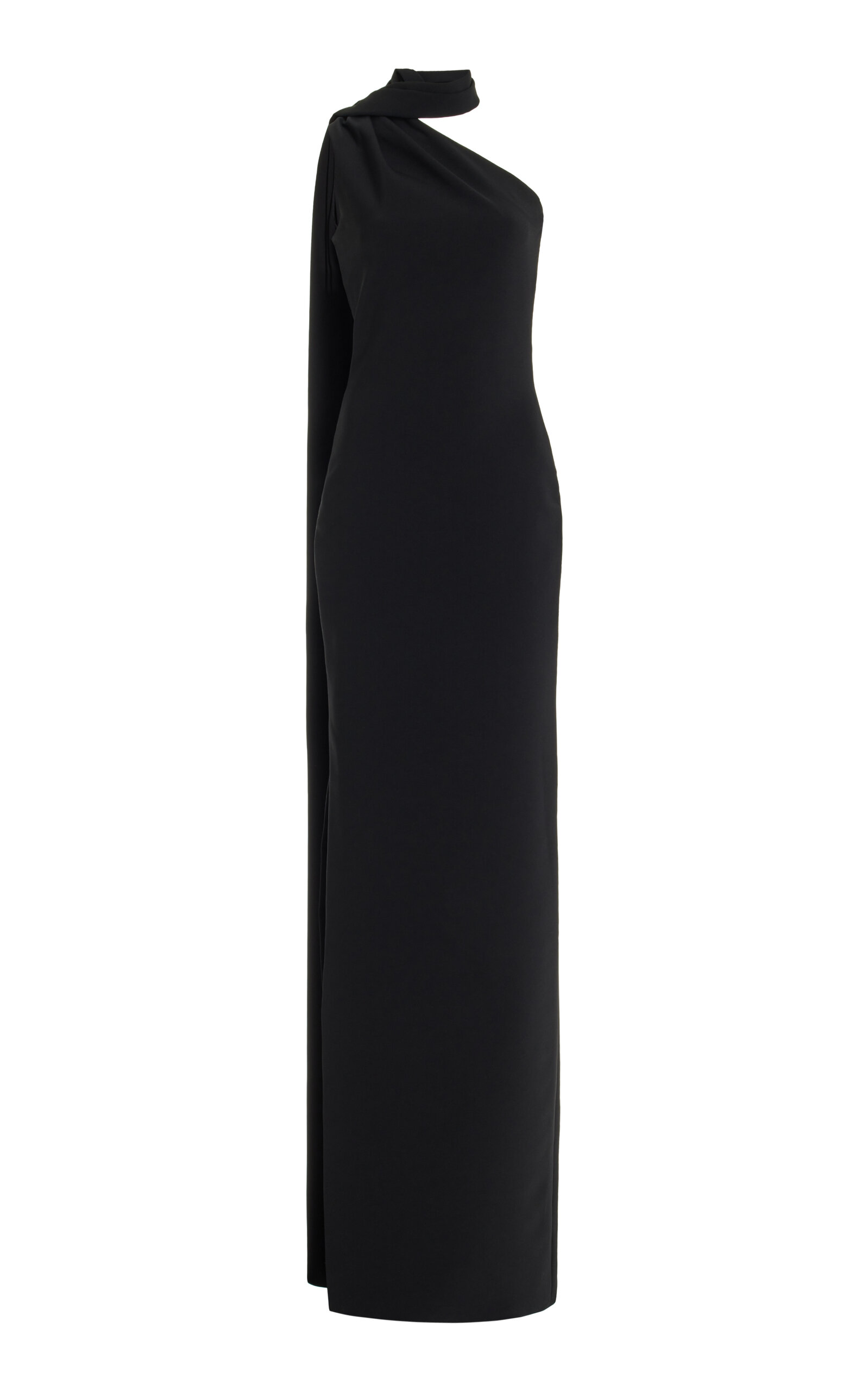 Brandon Maxwell Cape-sleeve Crepe One-shoulder Gown In Black
