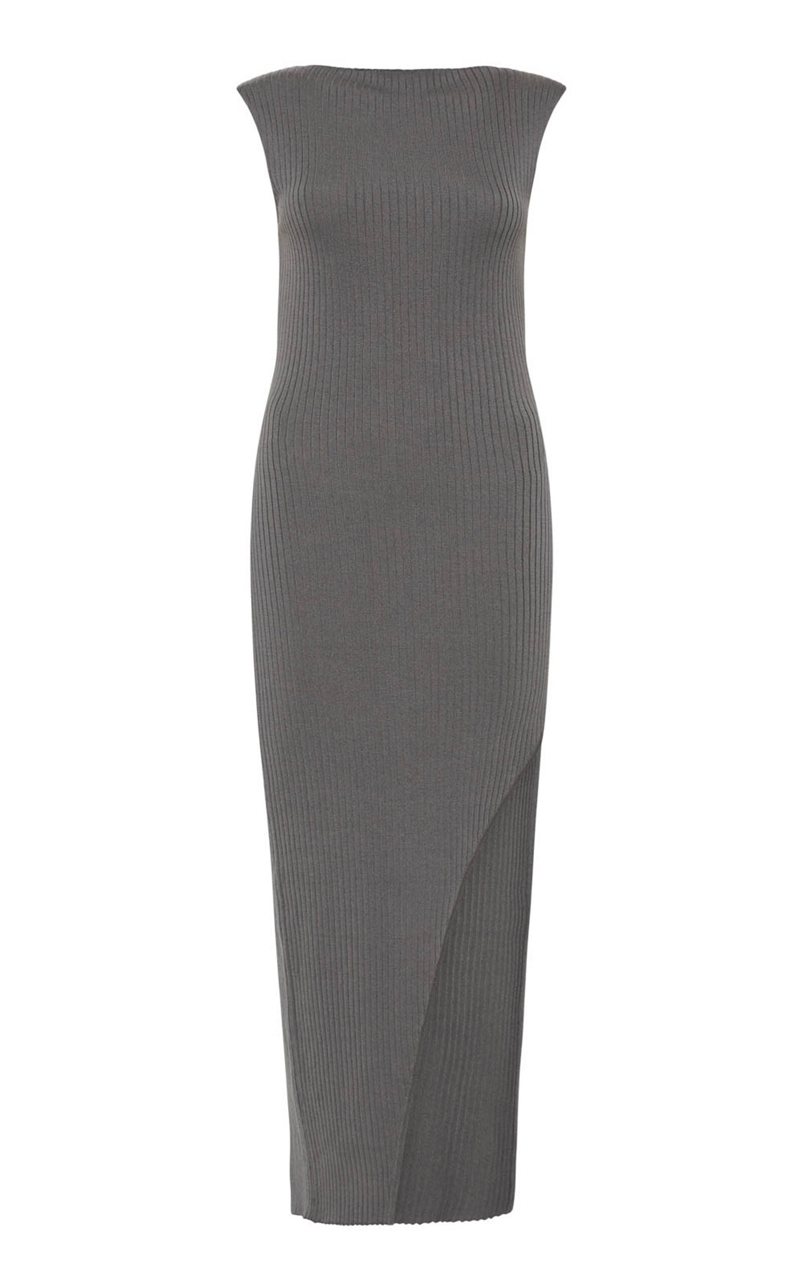 St. Agni High-Cut Knit Midi Dress - Light Grey