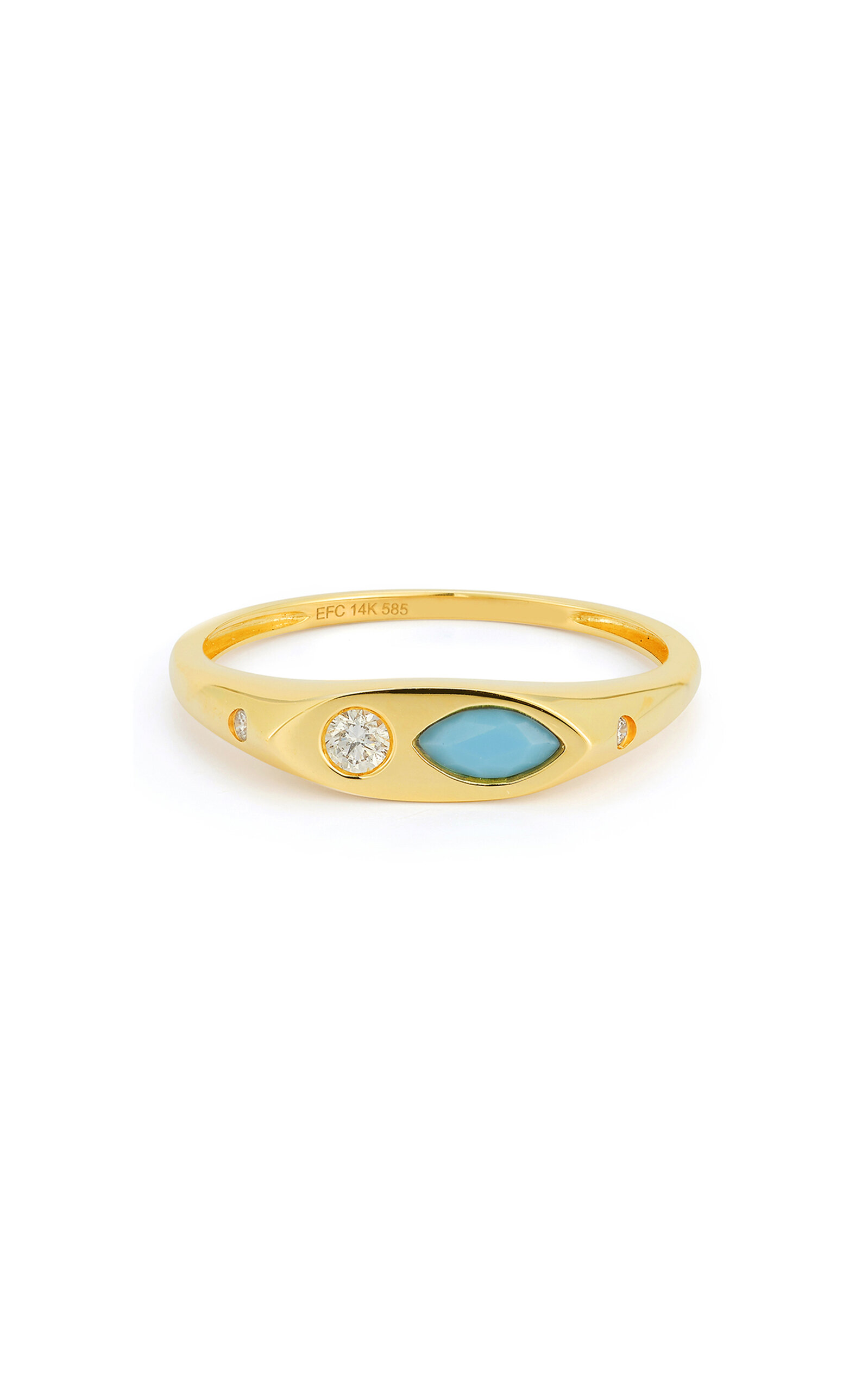 Ef Collection 14k Gold Diamond And Turquoise Ring