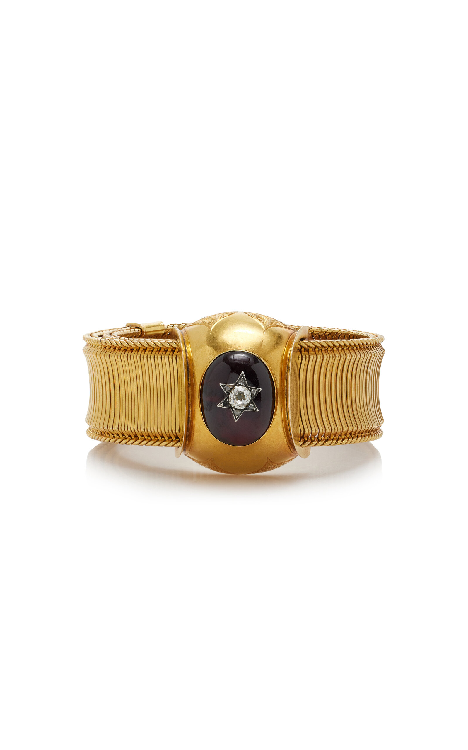 One-of-a-Kind Victorian 15K Yellow Gold Garnet; Diamond Bracelet