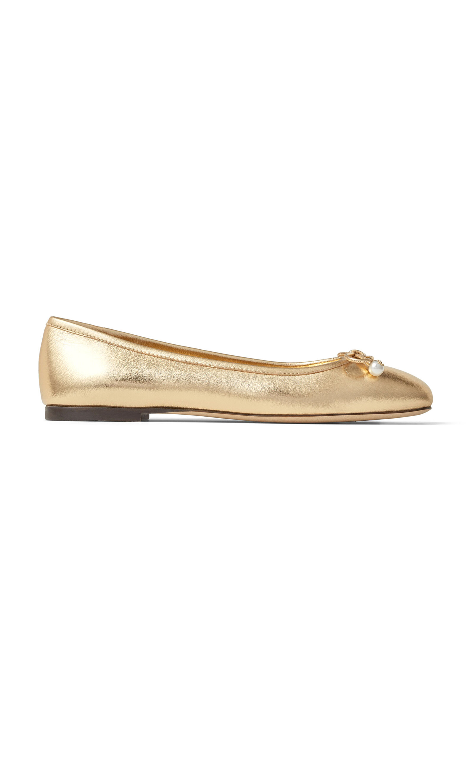 Jimmy Choo Elme Embellished Metallic-Leather Ballet Flats