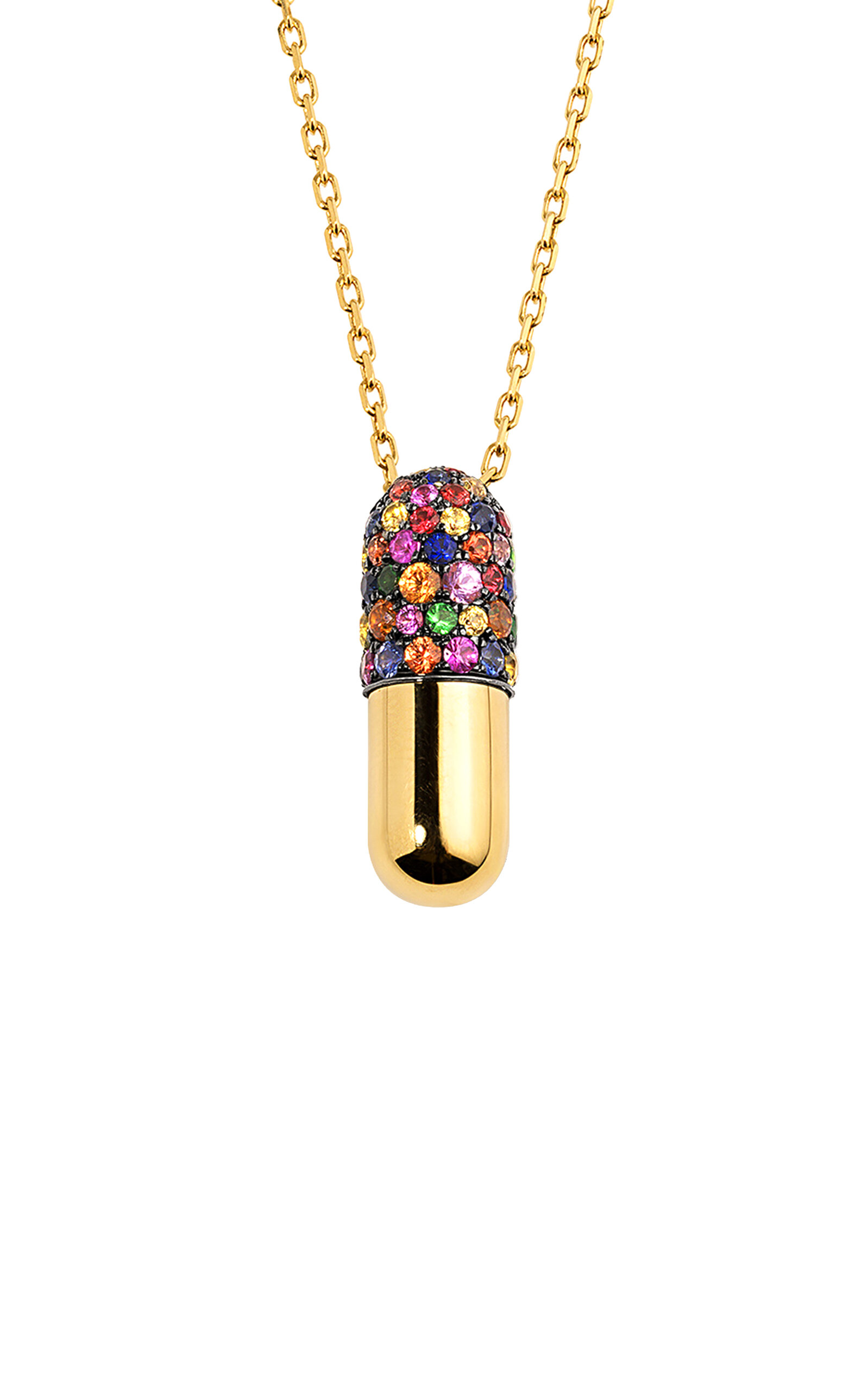 Elior 18k Yellow Gold Large Diamond Pill Pendant With Multicolor Sapphires In Gold