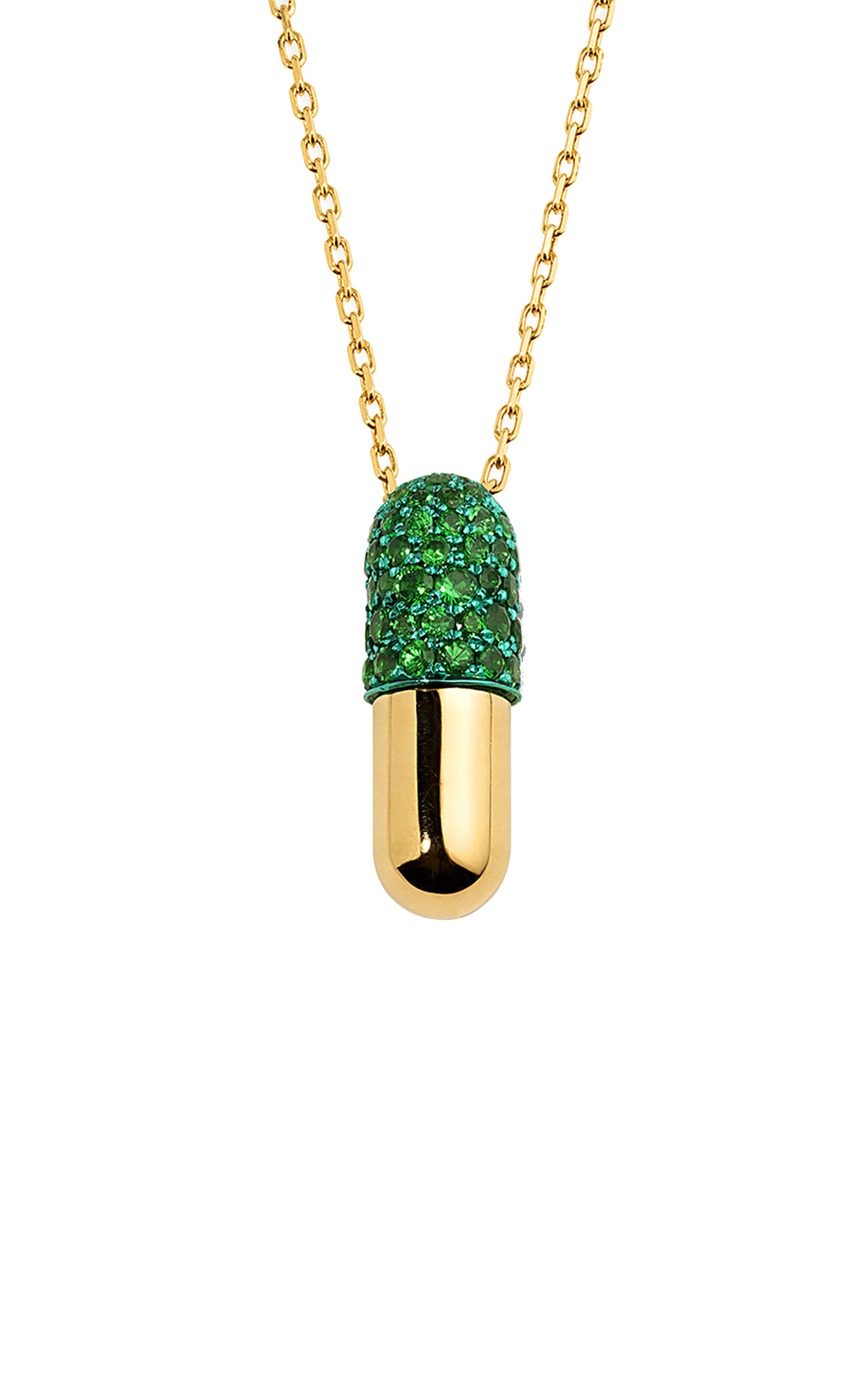 Elior 18k Yellow Gold Large Diamond Pill Pendant With  Green Tsavorite Garnet In Gold