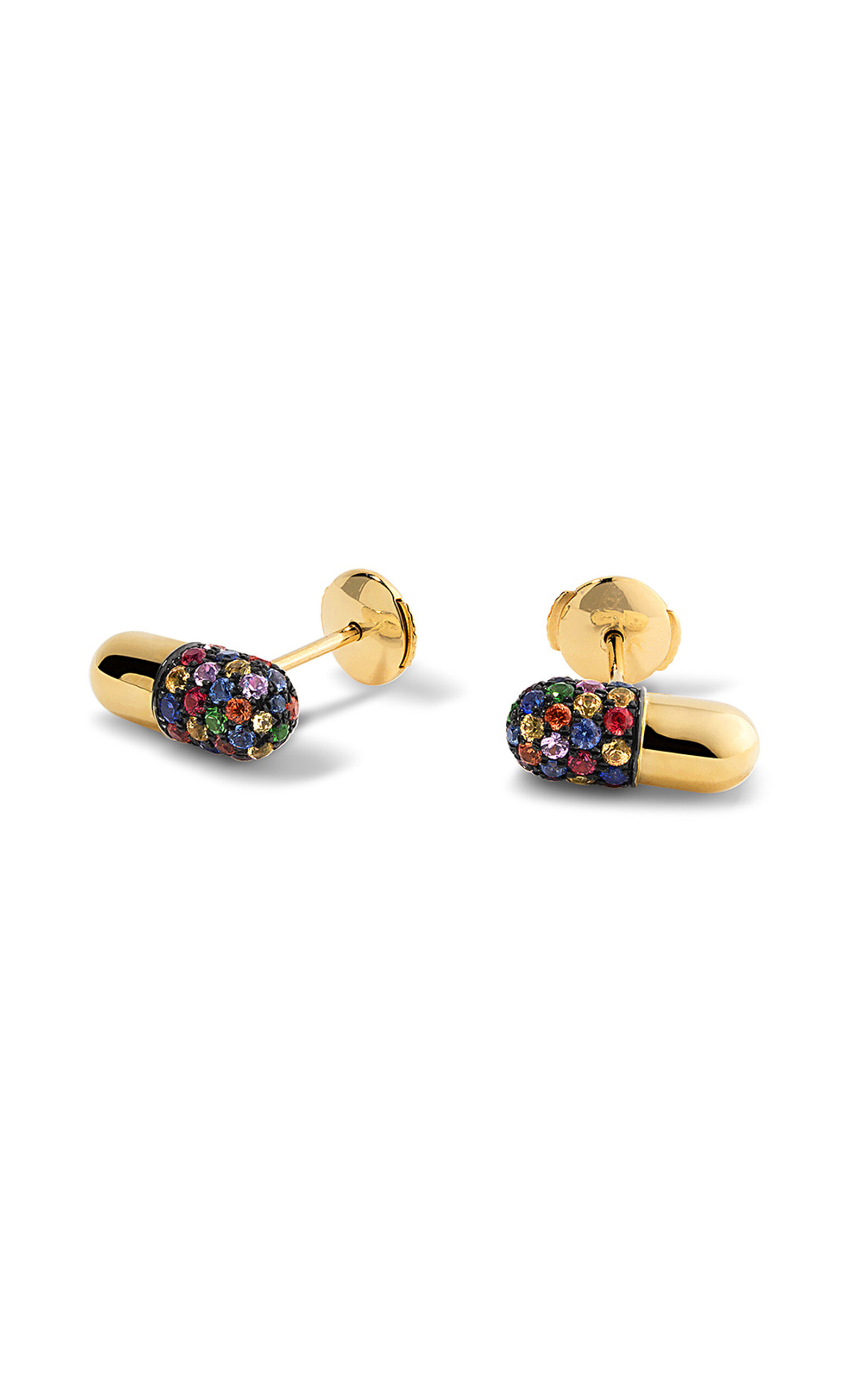 Elior 18k Yellow Gold Pill Stud Earrings With Multicolor Sapphires In Gold