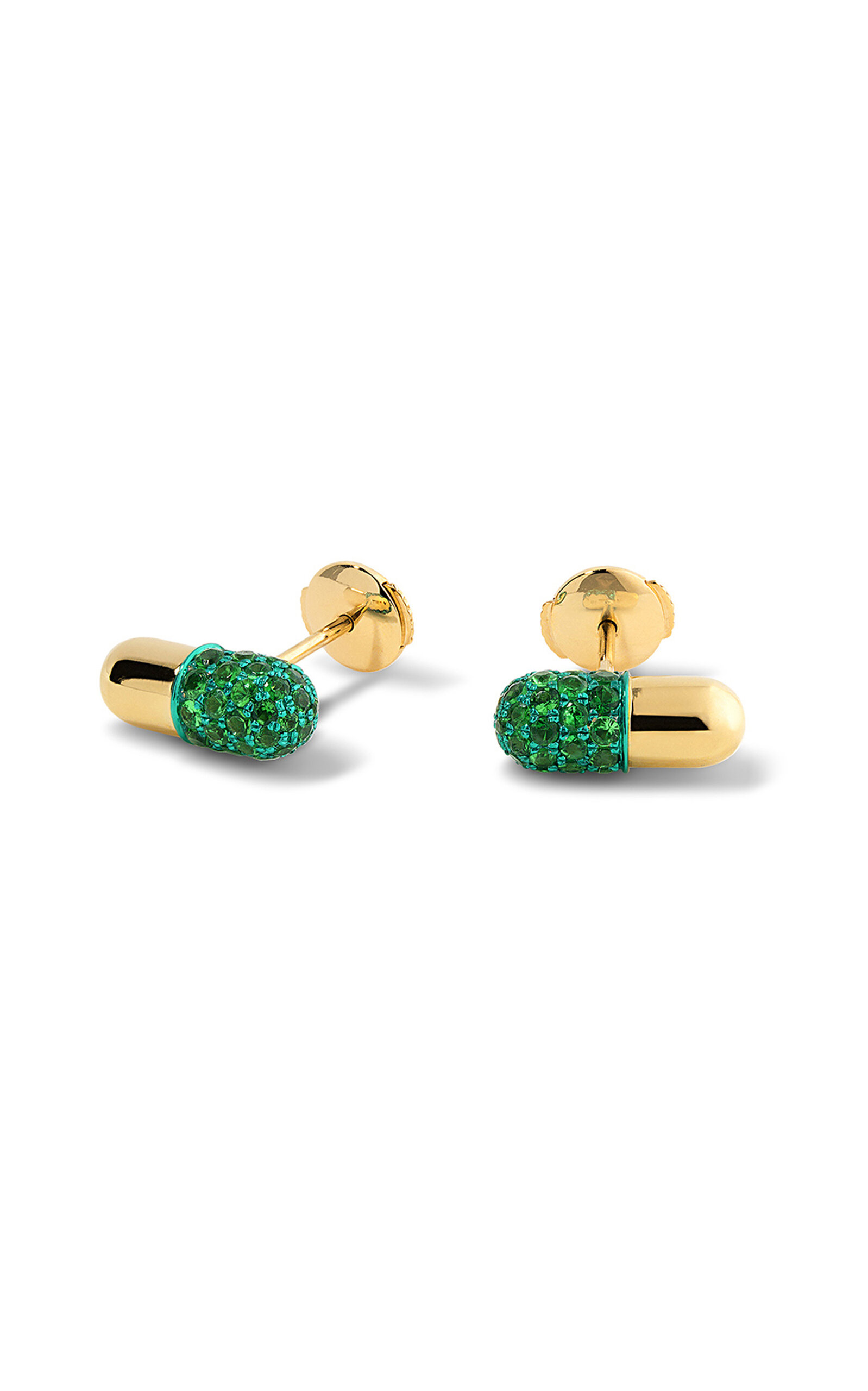 Elior 18k Yellow Gold Pill Stud Earrings With Green Tsavorite Garnets In Gold