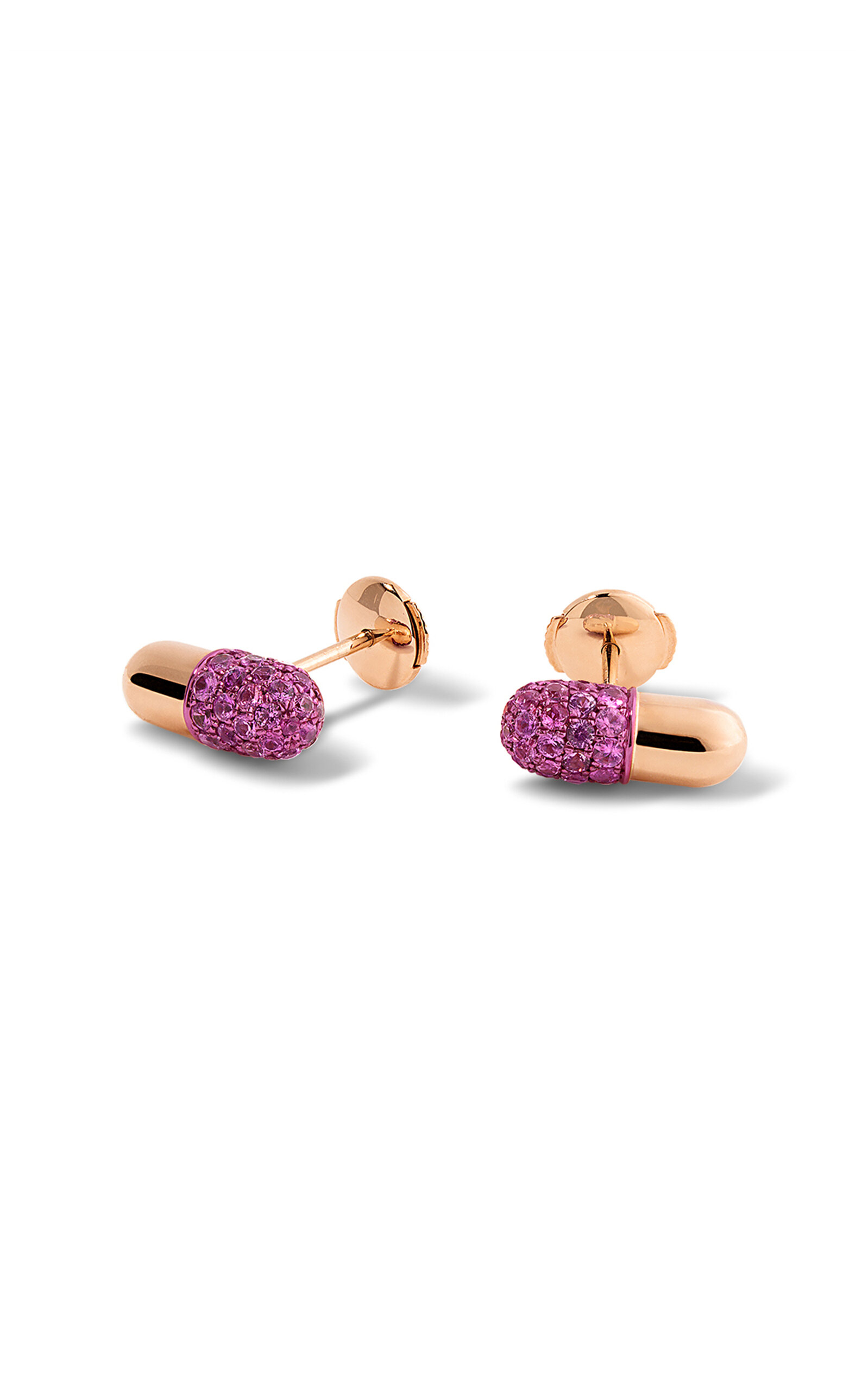 Elior 18k Rose Gold Pill Stud Earrings With Pink Sapphires In Pink
