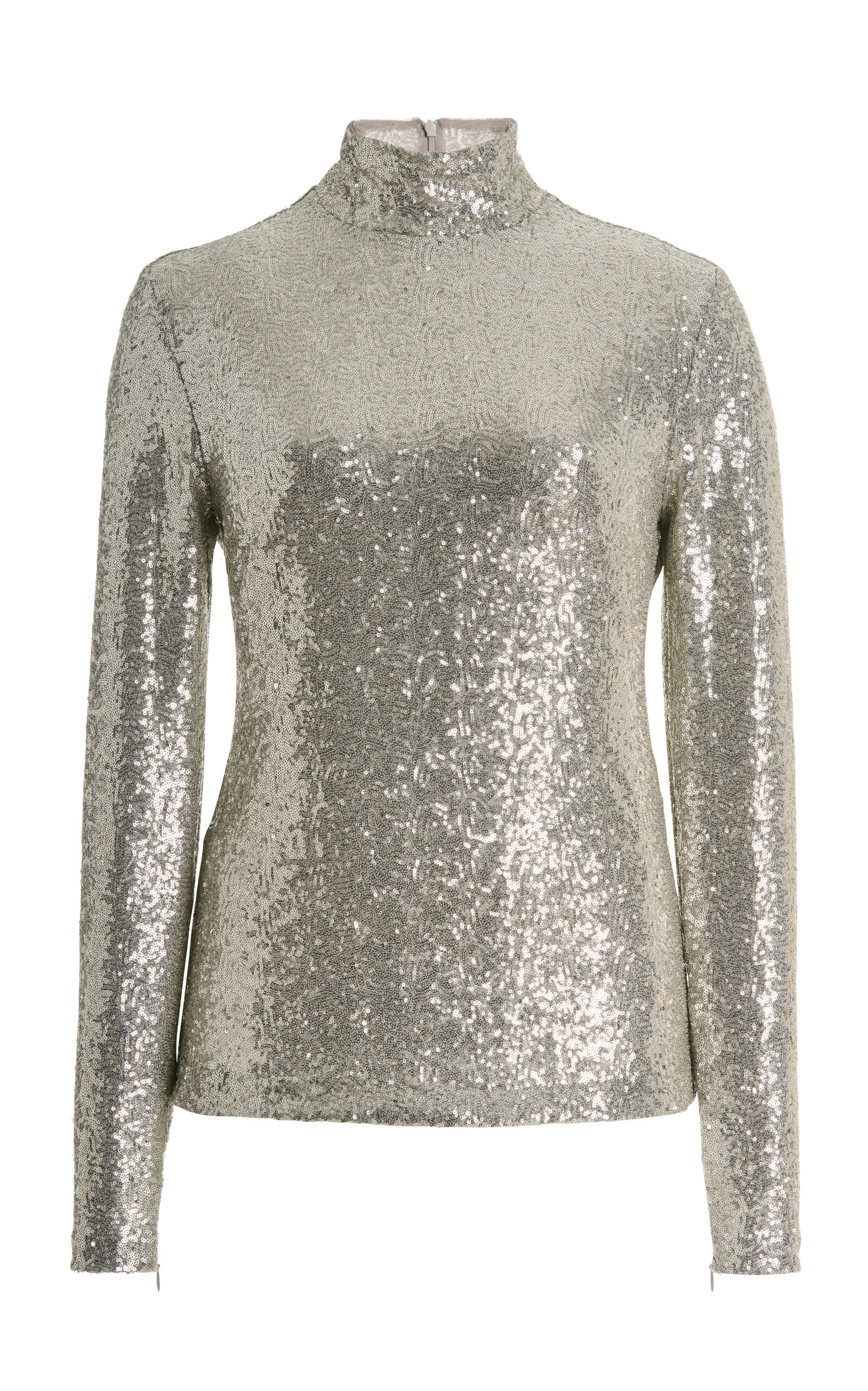 Ralph Lauren - Sequined Turtleneck Top - Silver - XS - Moda Operandi