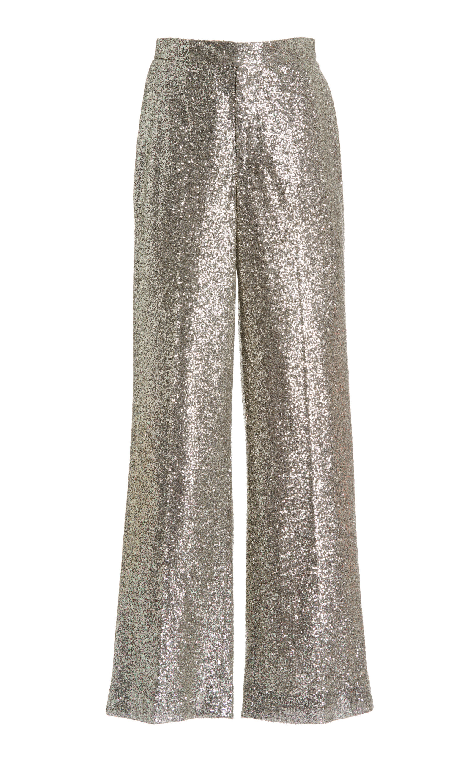Ralph Lauren Welles Sequined Tulle Wide-leg Pants In Classic Light Grey