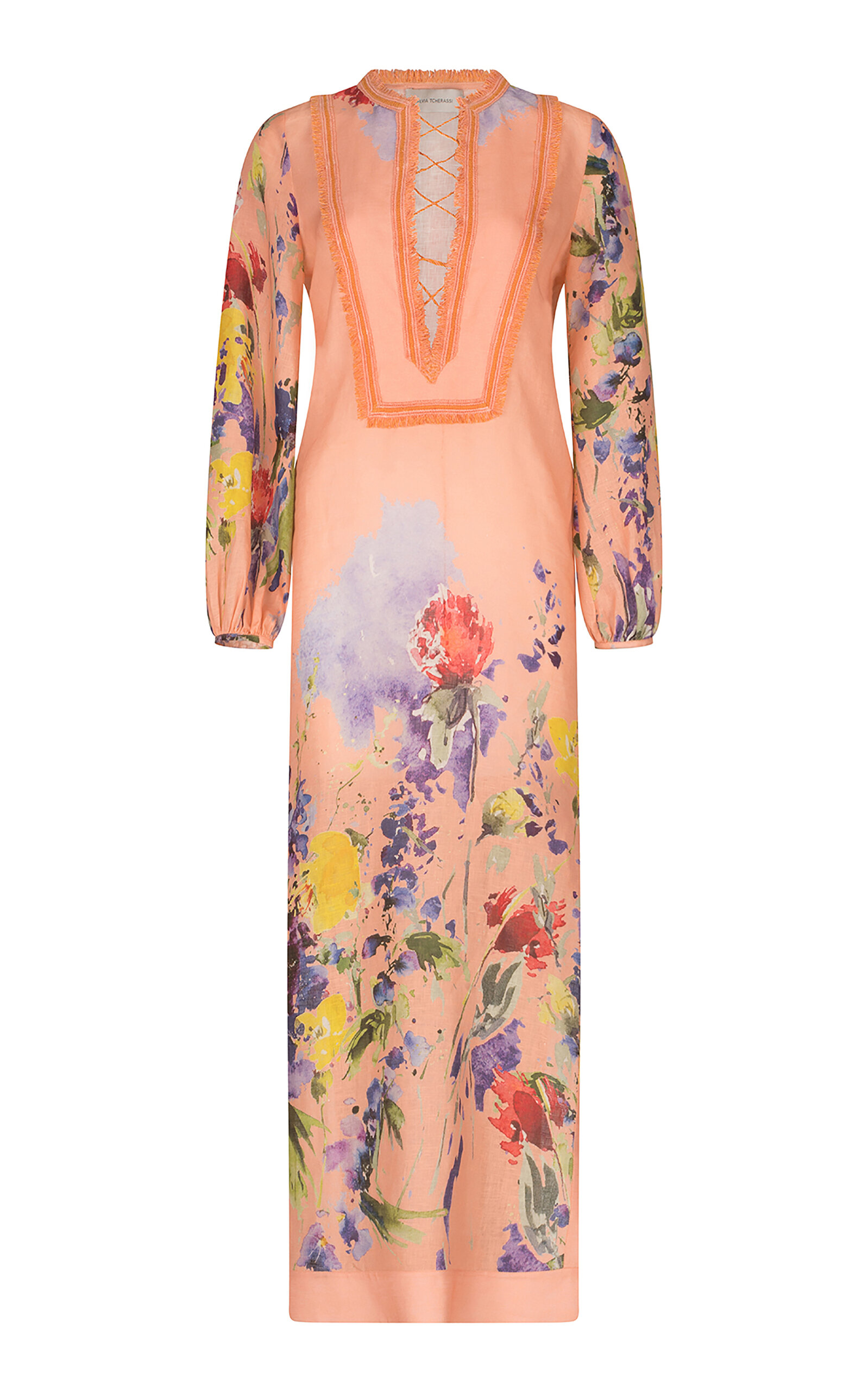 SILVIA TCHERASSI ISERNIA EMBROIDERED LINEN TUNIC DRESS