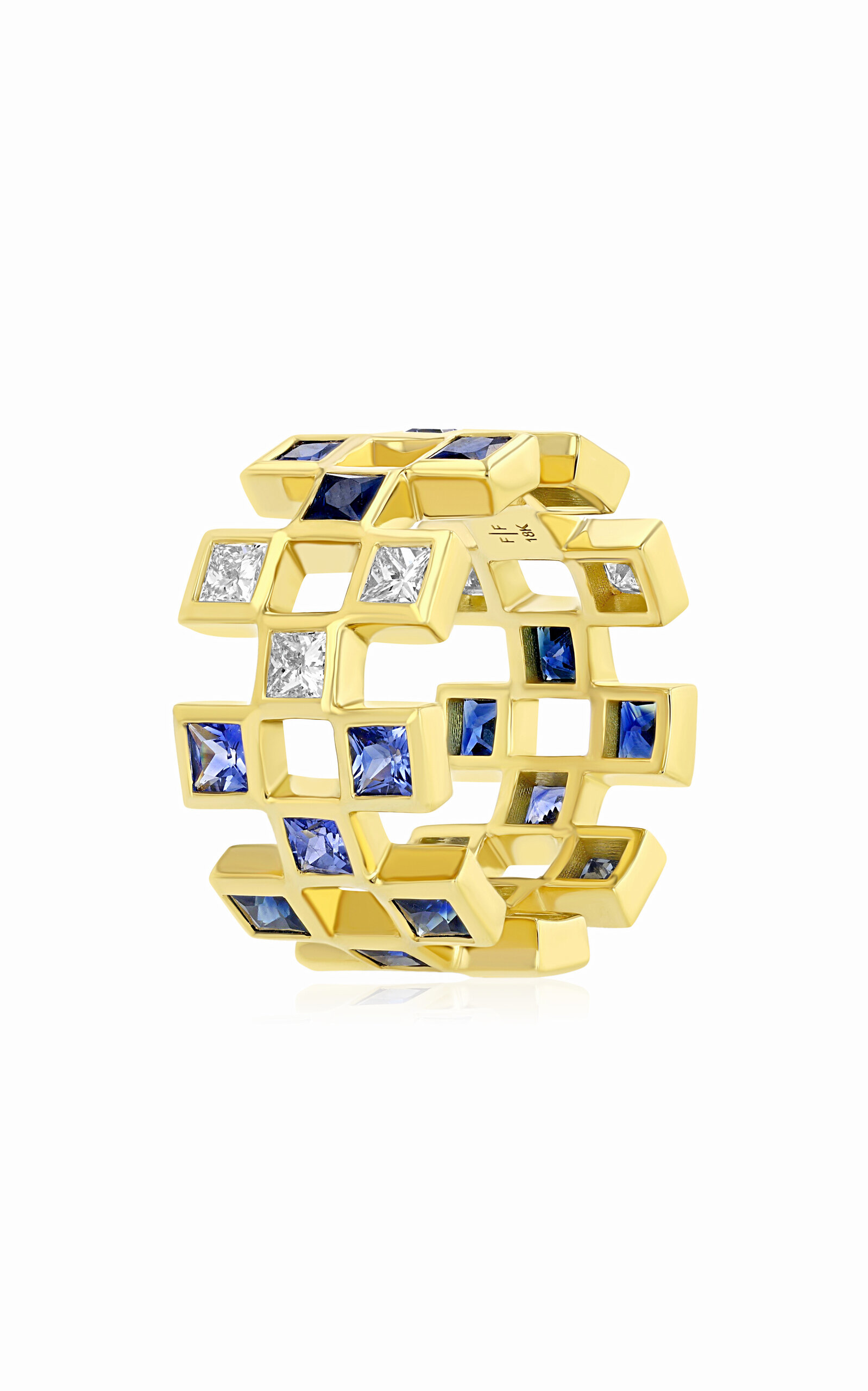 18k Yellow Gold Mirror Ring with  Blue Sapphires