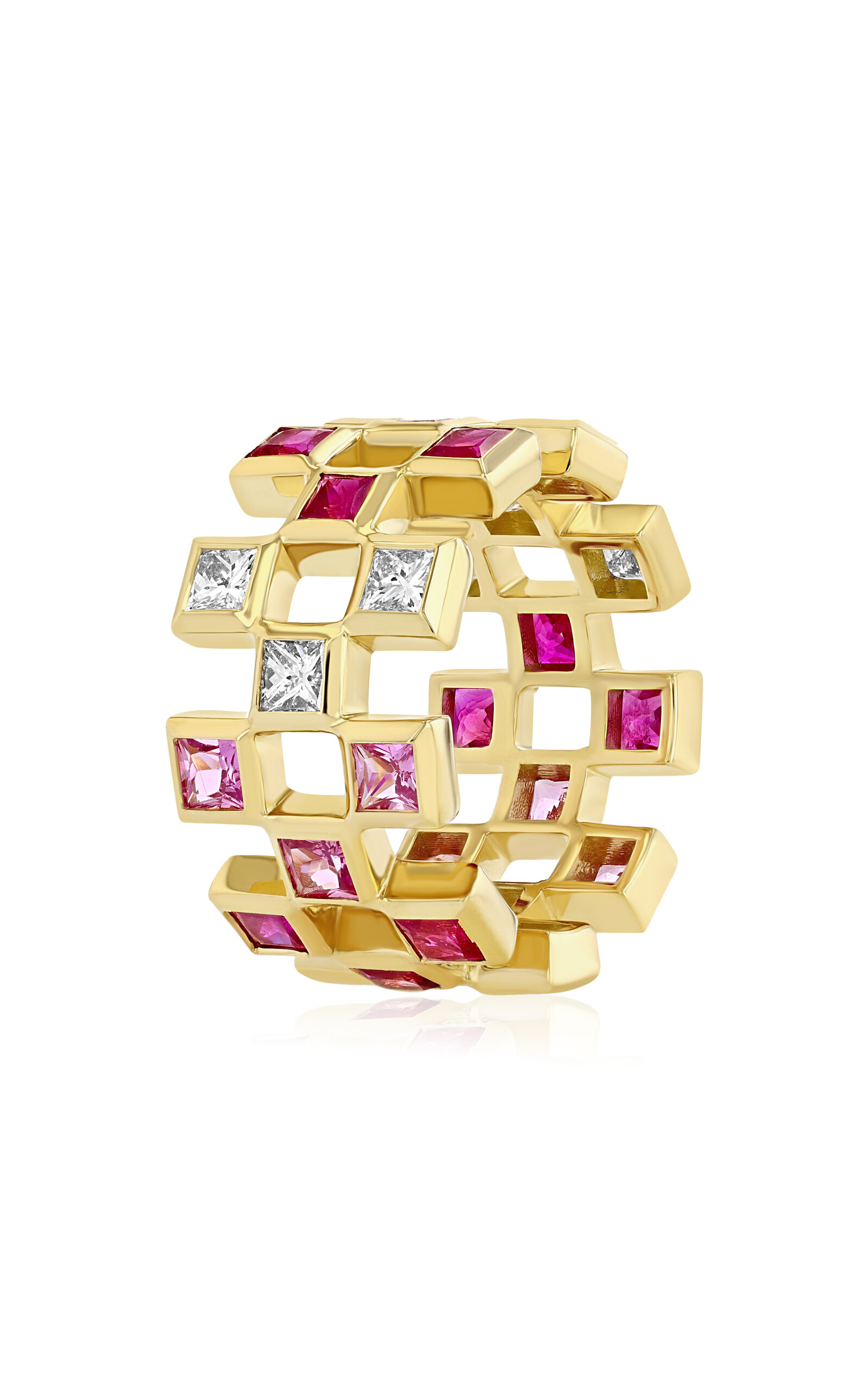 18k Yellow Gold Mirror Ring with Pink Sapphires