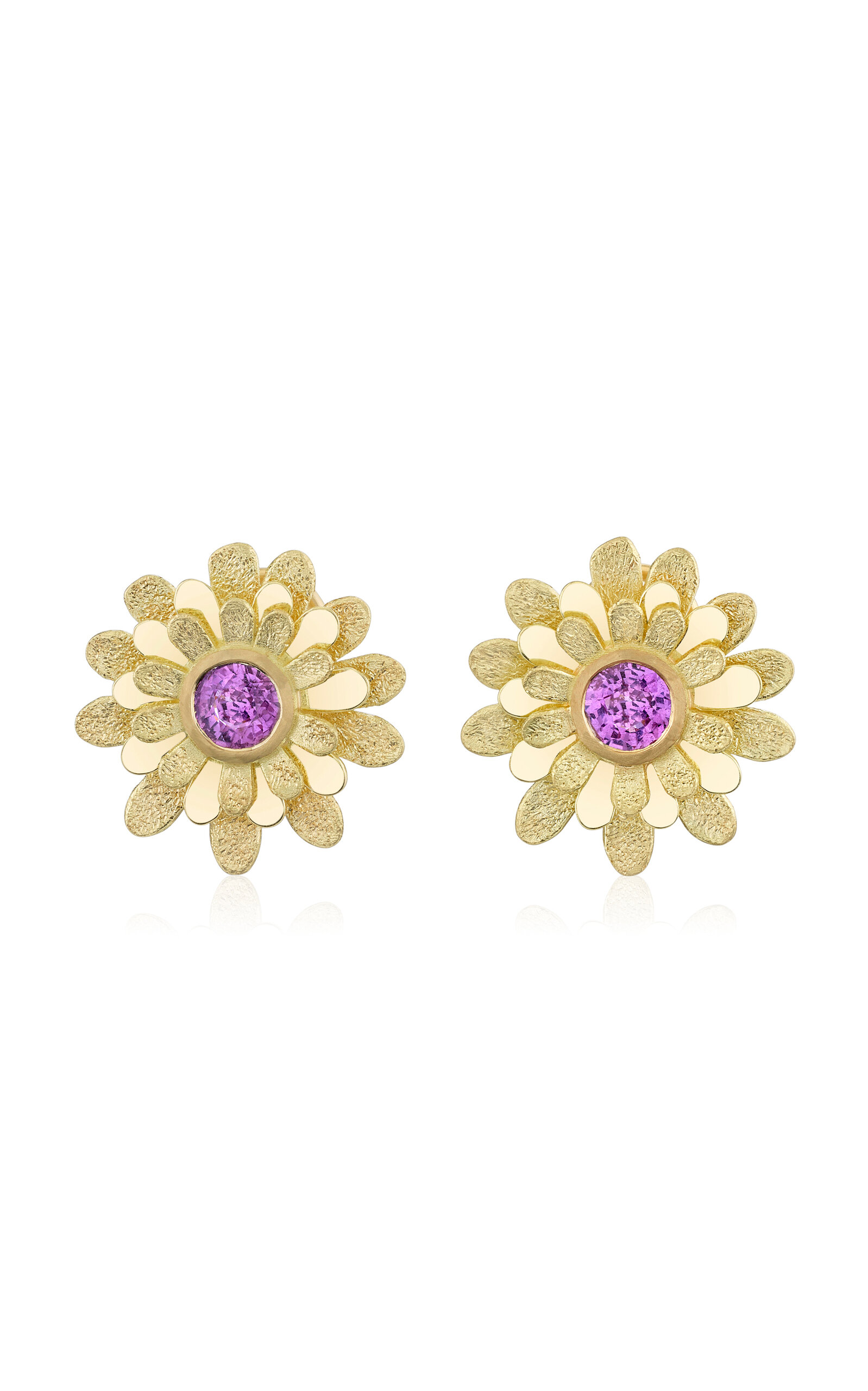 18k Yellow Gold Dahlia Earrings with Pink Sapphires