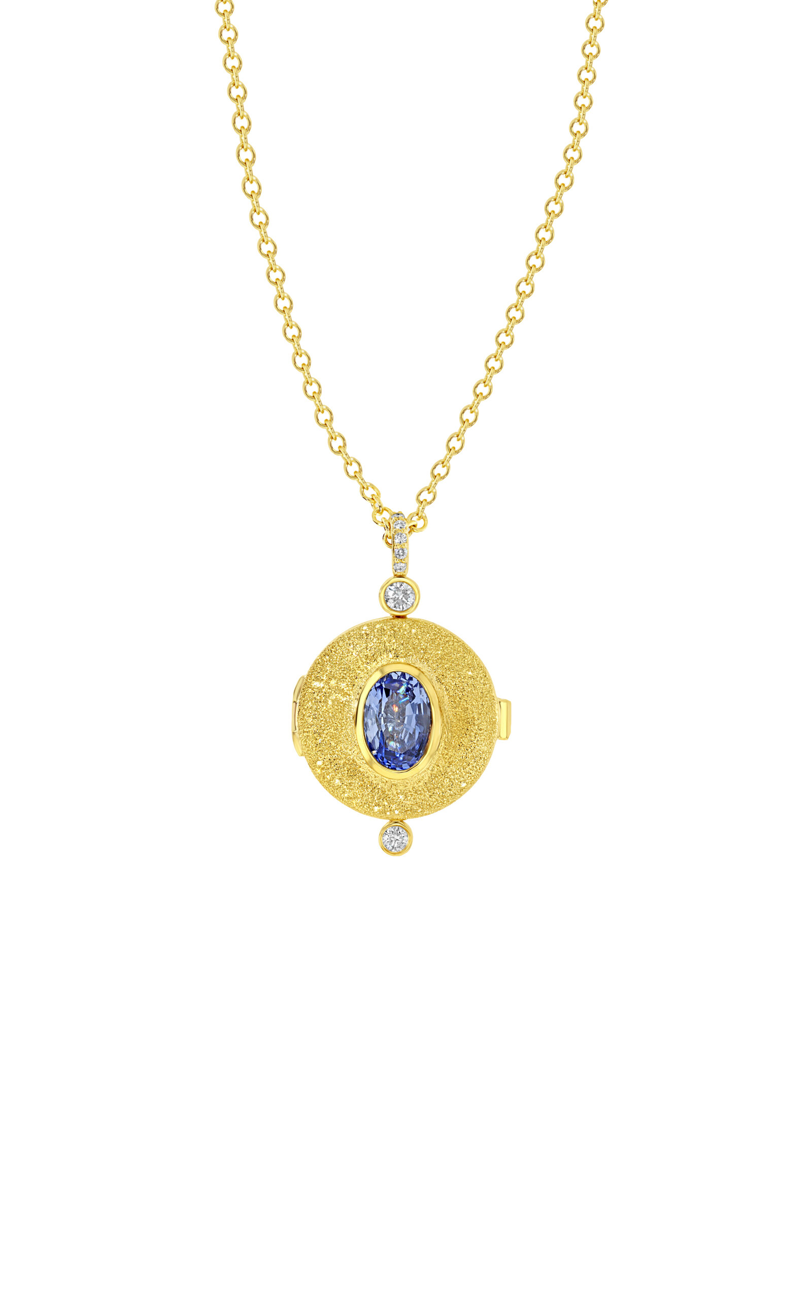 18k Yellow Gold Wizard Locket with Blue Sapphire