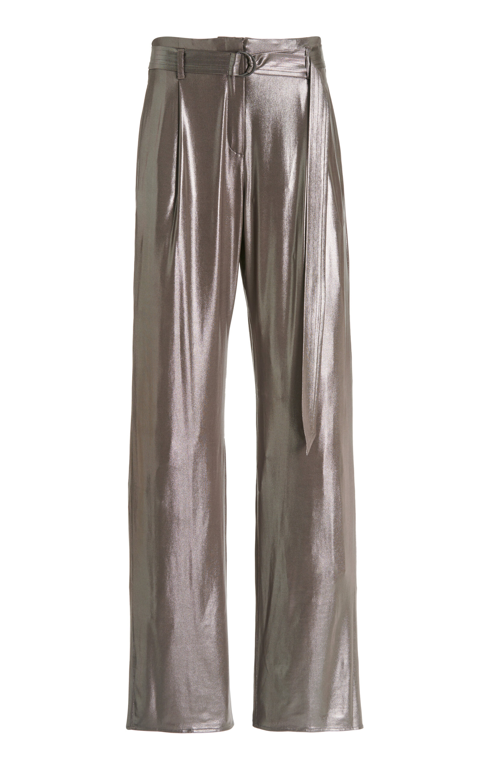 Lapointe Pleated Metallic-silk Wide-leg Pants In Silver