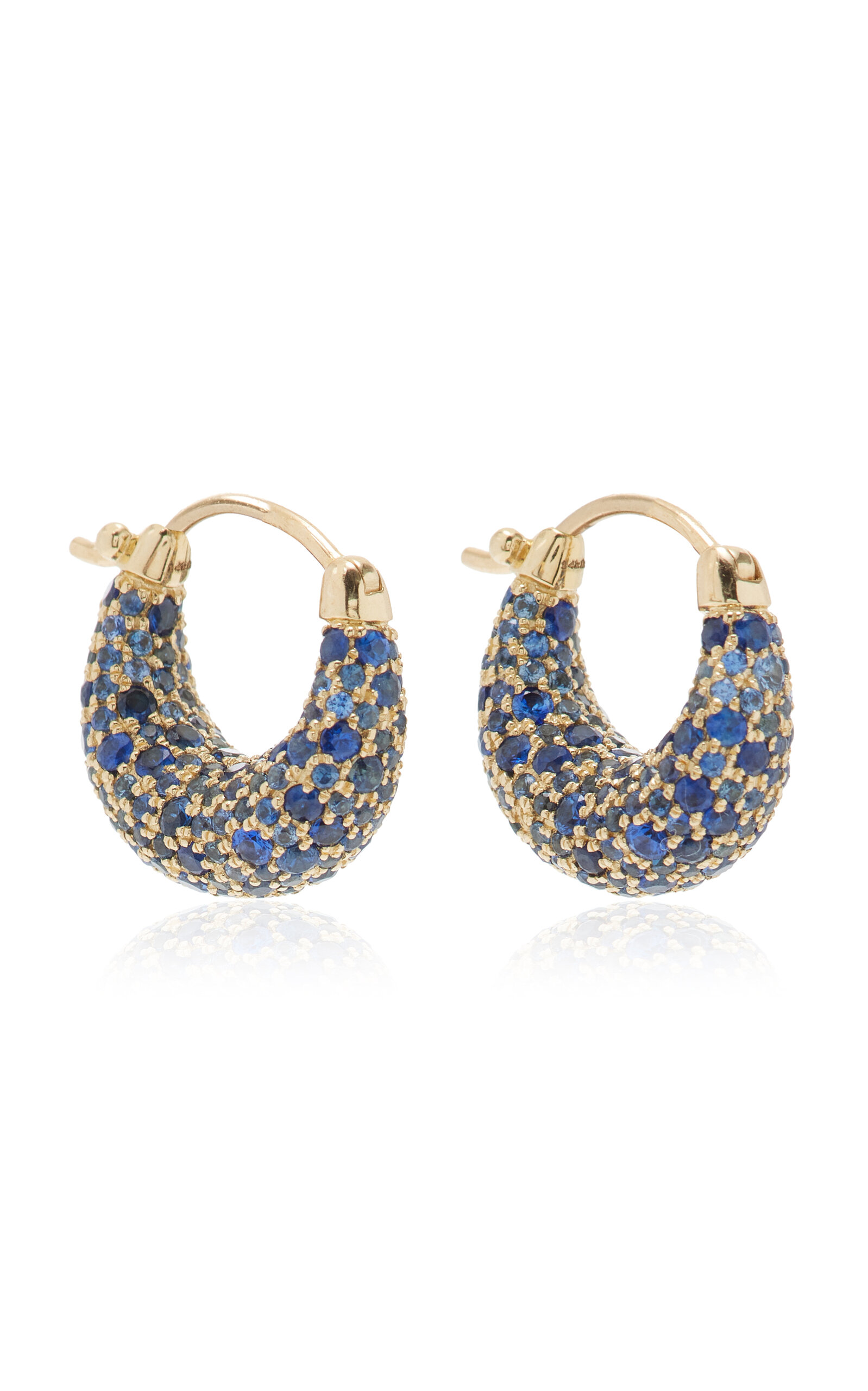 Jane Taylor Sugar Dipped 14k Yellow Gold Sapphire Hoops In Blue