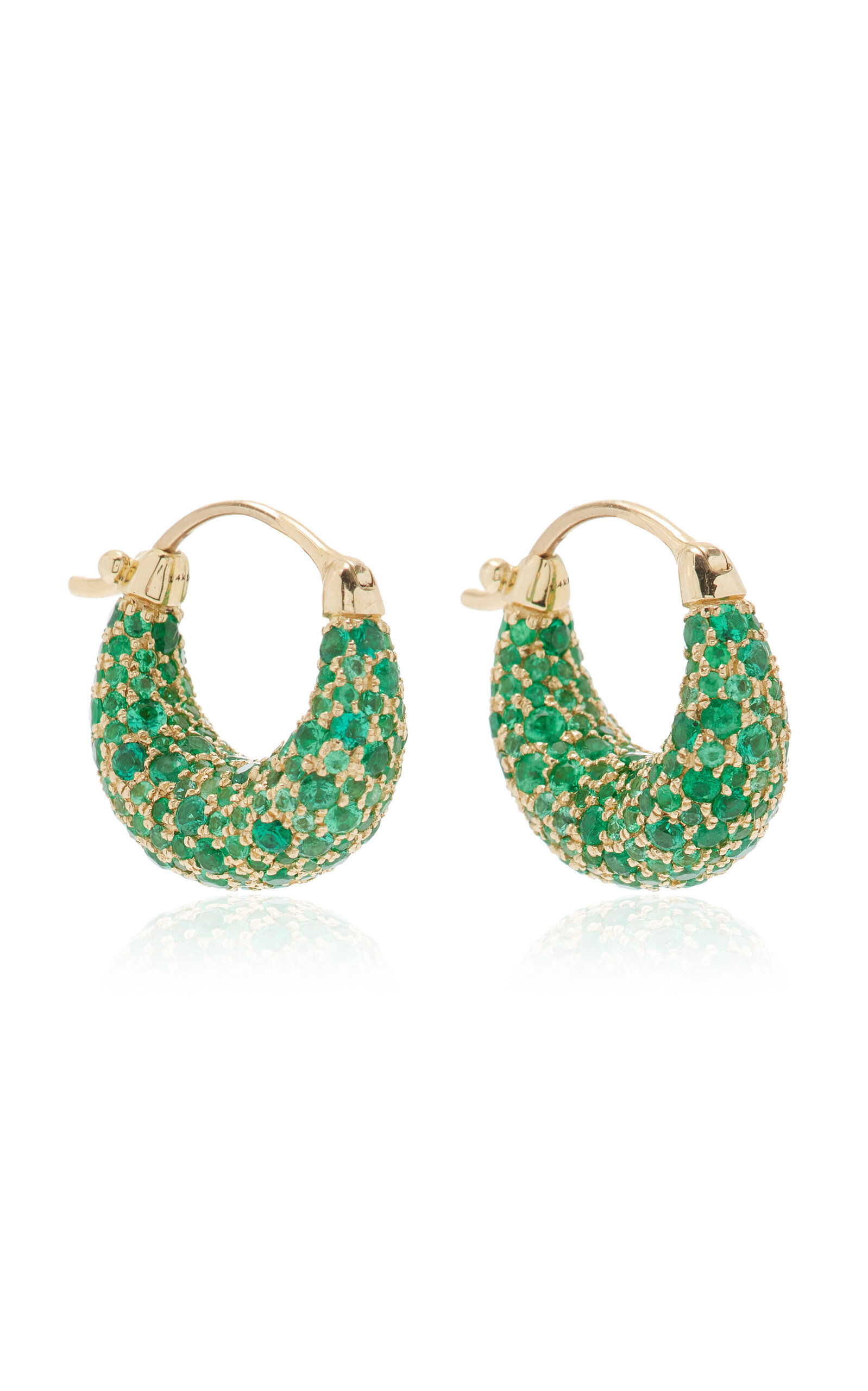Jane Taylor Sugar Dipped 14k Yellow Gold Emerald Hoops In Green