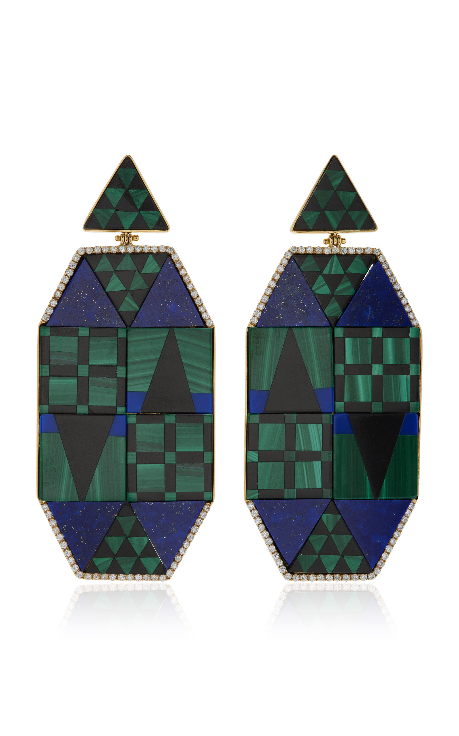 18k Yellow Gold Multi-Gem Mosaic; Diamond Earrings