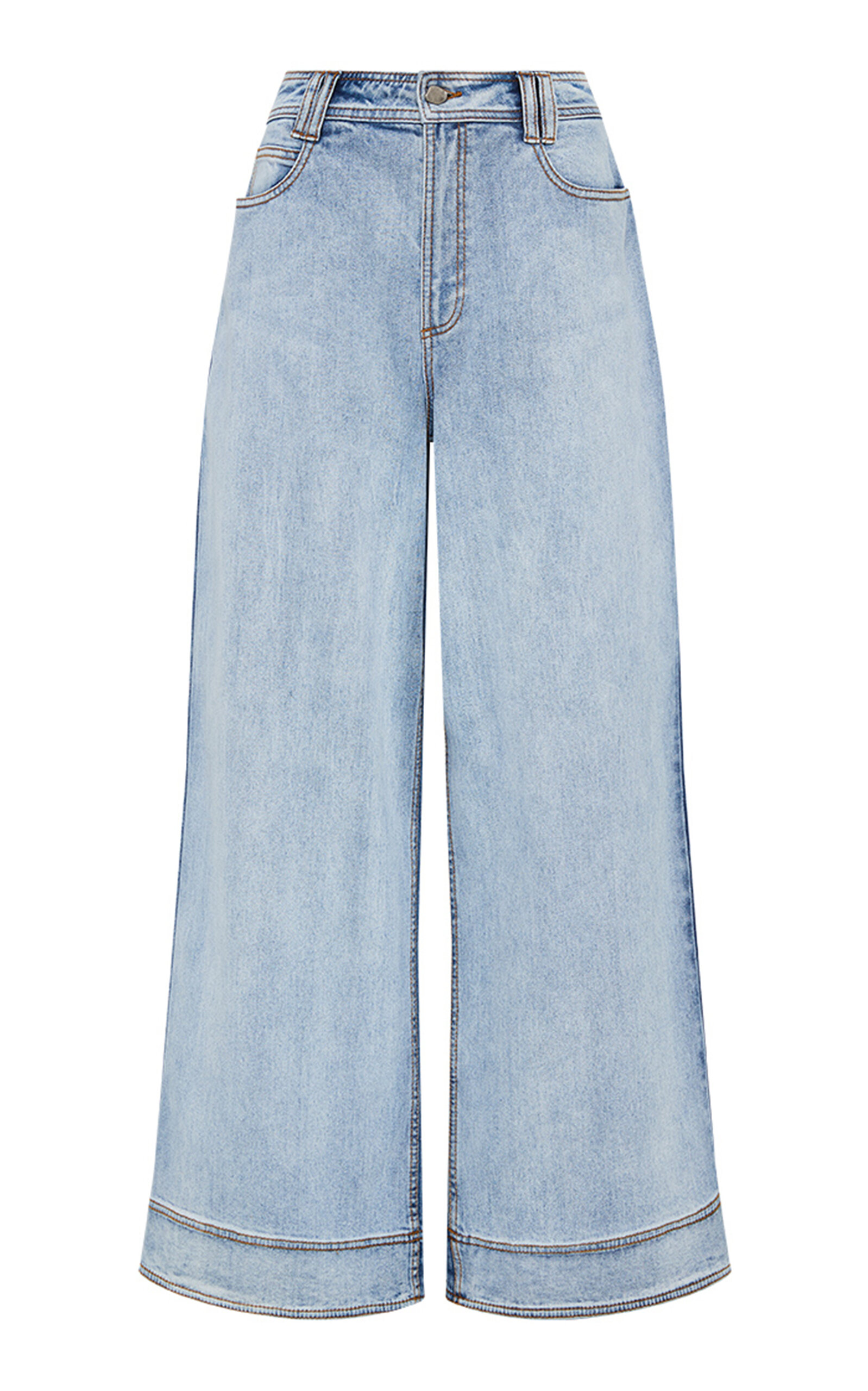 Aje Embrace Low-waisted Cotton Wide-leg Jeans In Medium Wash