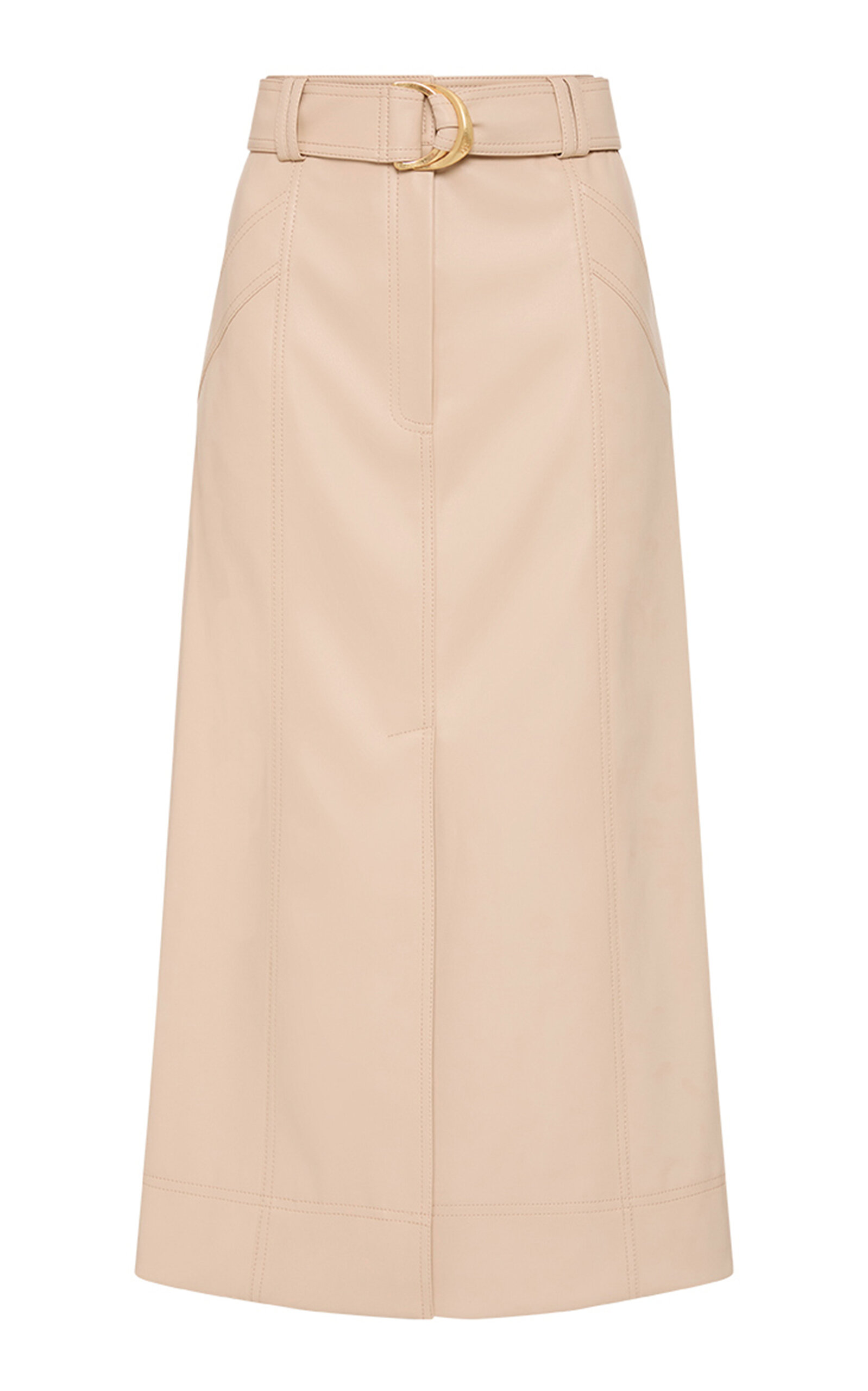 Aje Flourisher Belted Faux Leather Midi Skirt In Neutral | ModeSens