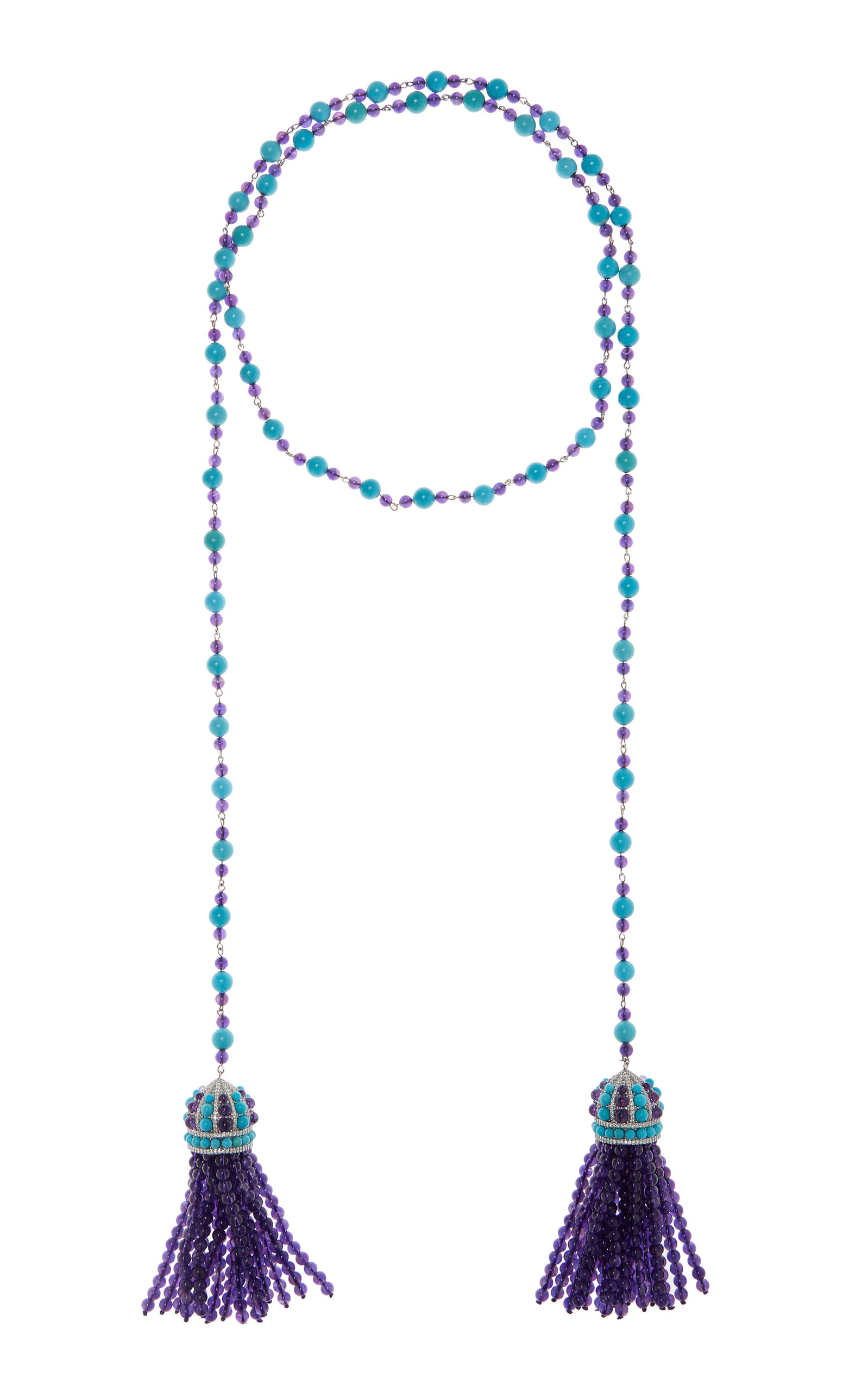 18K White Gold Turquoise; Amethyst & Diamond Necklace
