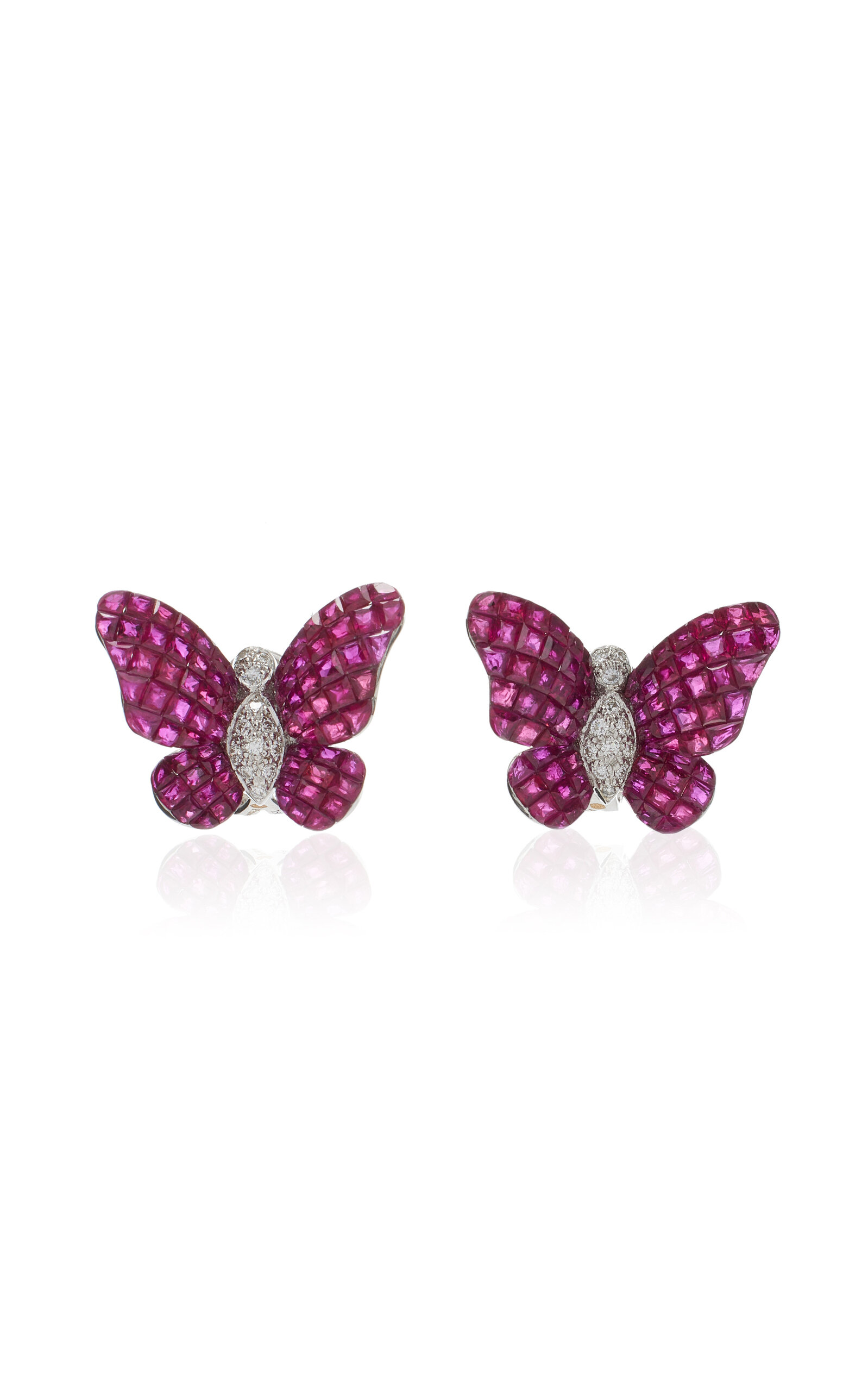 18K White Gold Ruby & Diamond Earrings