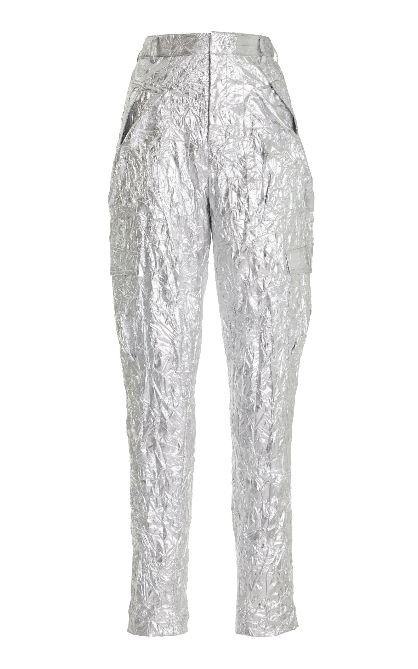 Lapointe Crinkled Meatllic Tapered Pants In Silver