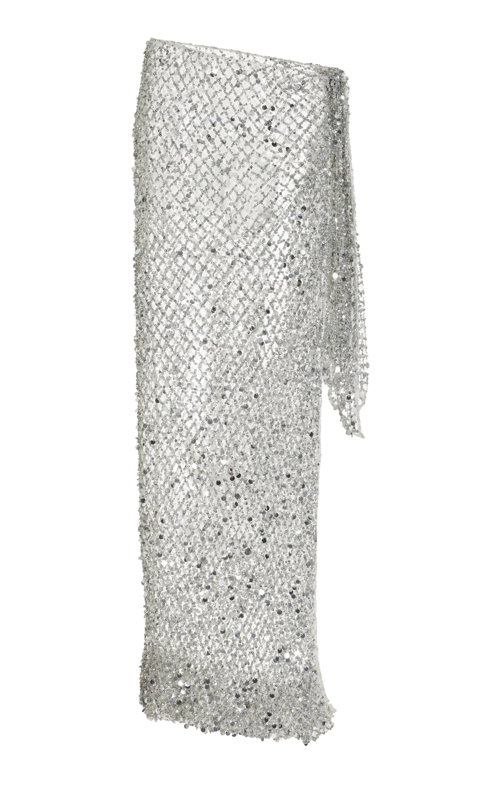 Lapointe Sequined Mesh Maxi Skirt In Silver