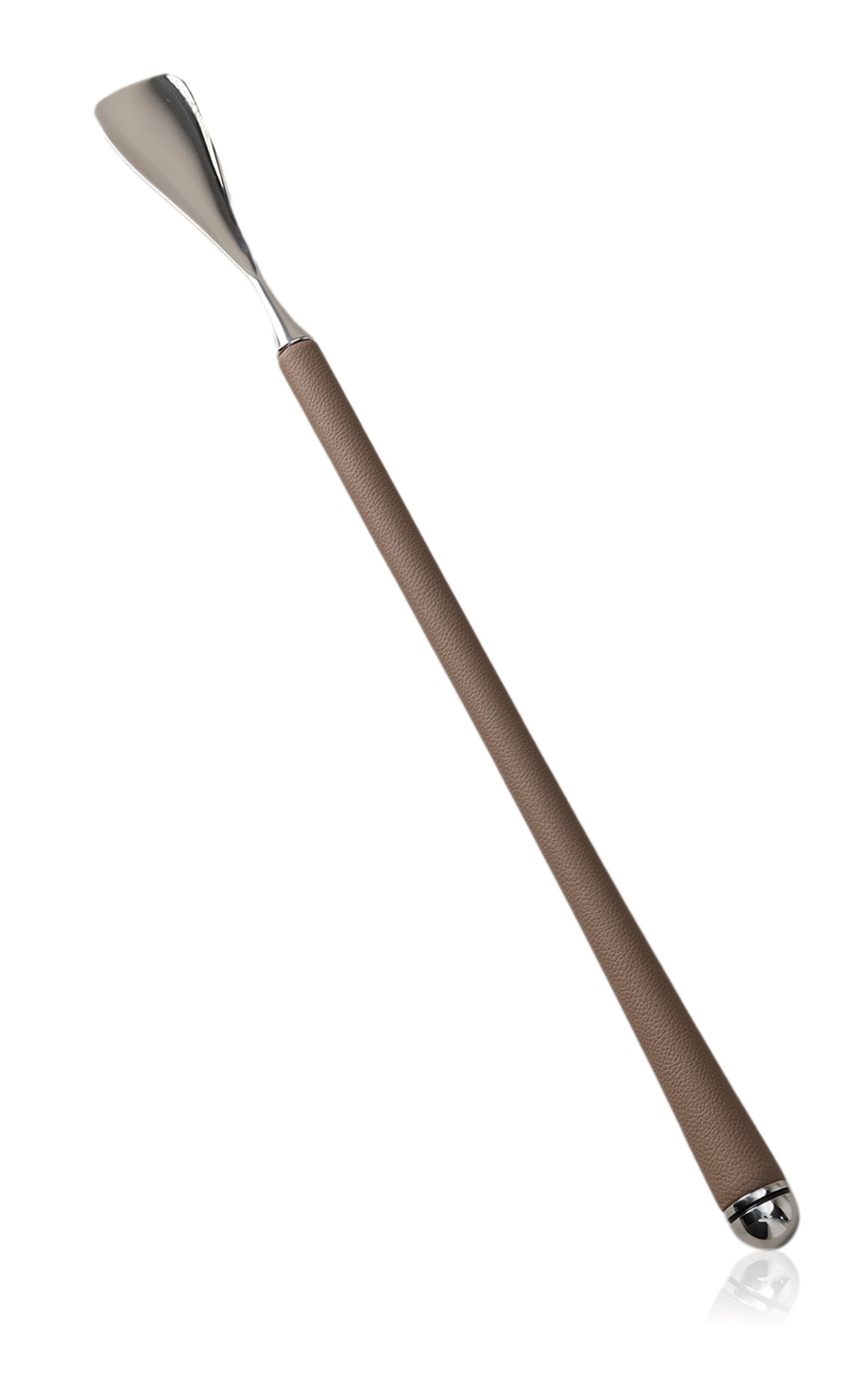 Lorenzi Milano Leather-trimmed Stainless Steel Shoe Horn In Brown