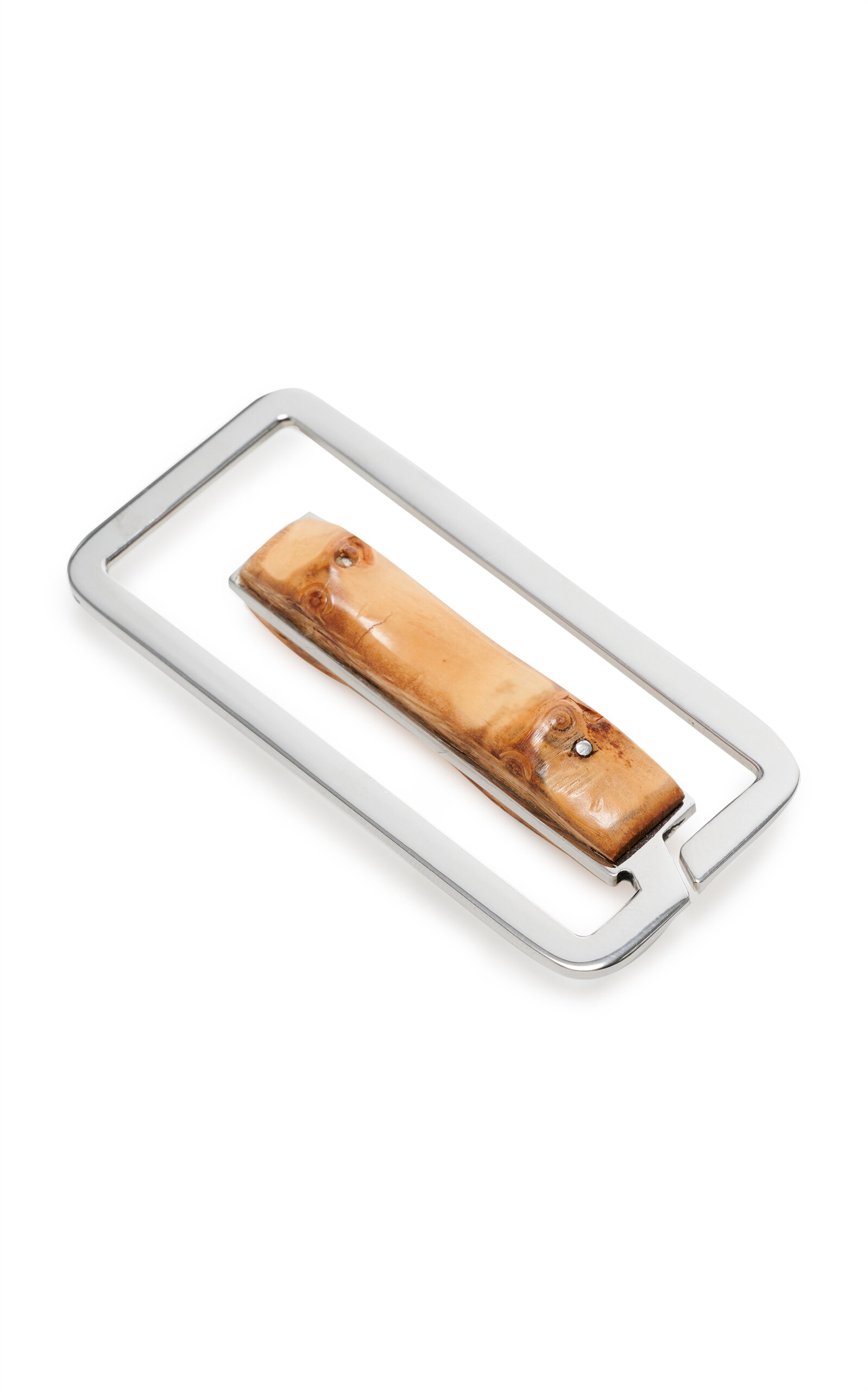 Lorenzi Milano Bamboo-trimmed Stainless Steel Money Clip In Neutral