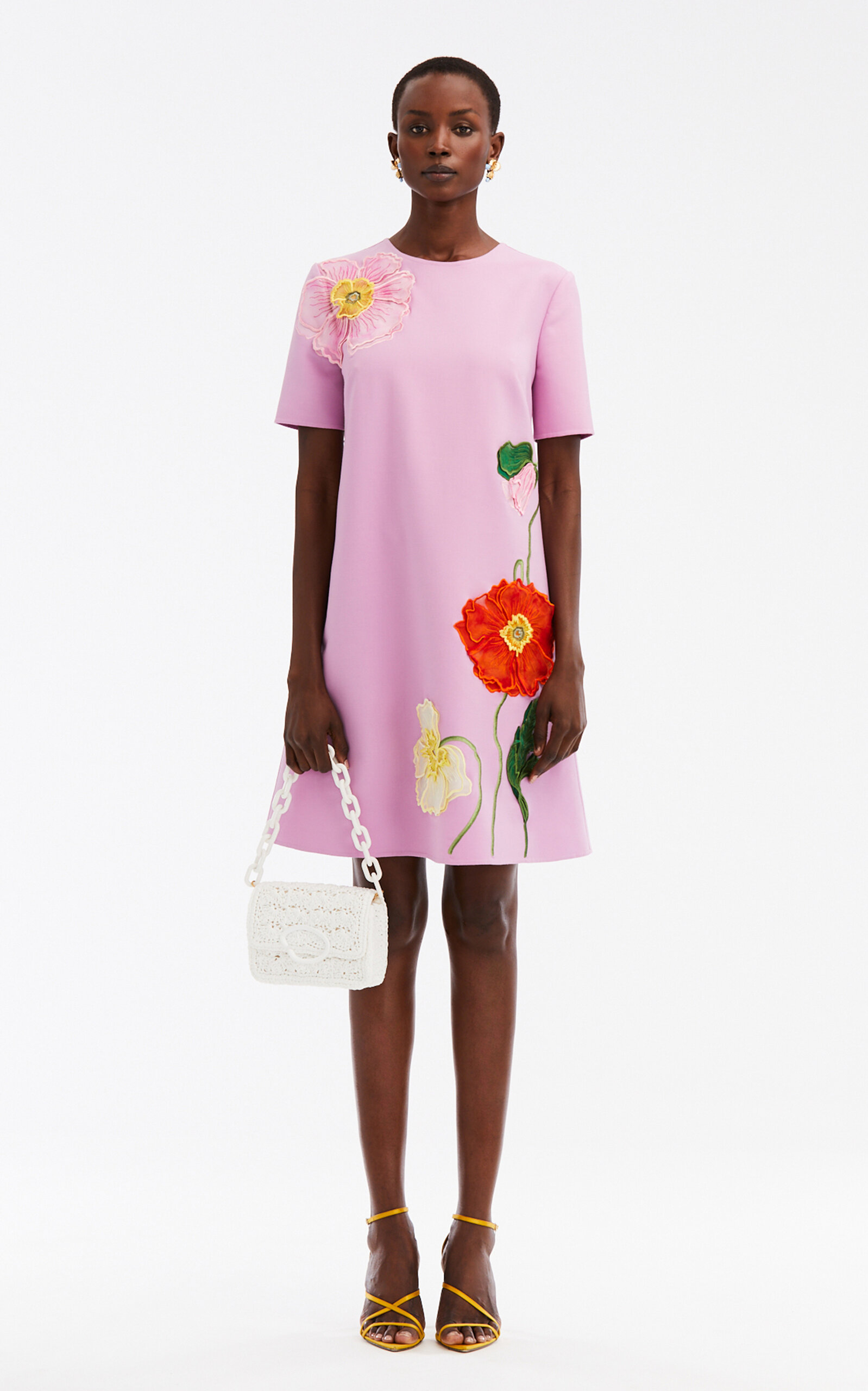 Oscar De La Renta Painted Poppies Embroidered Shift Dress In Purple