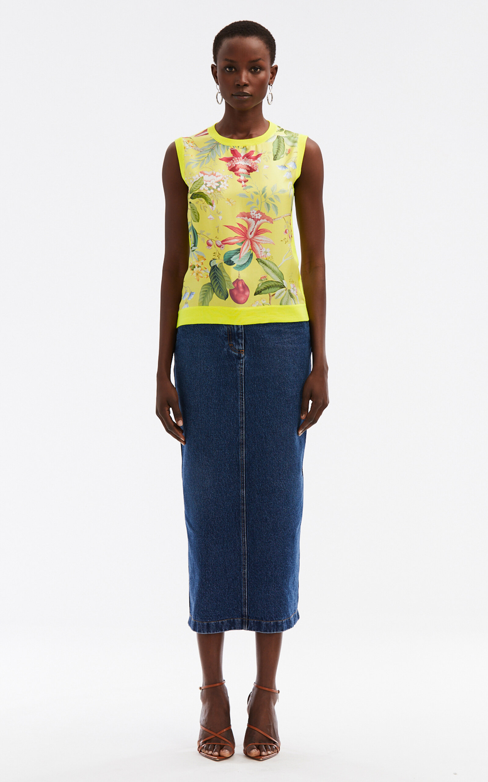 Oscar De La Renta Floral & Fauna Inset Tank In Yellow