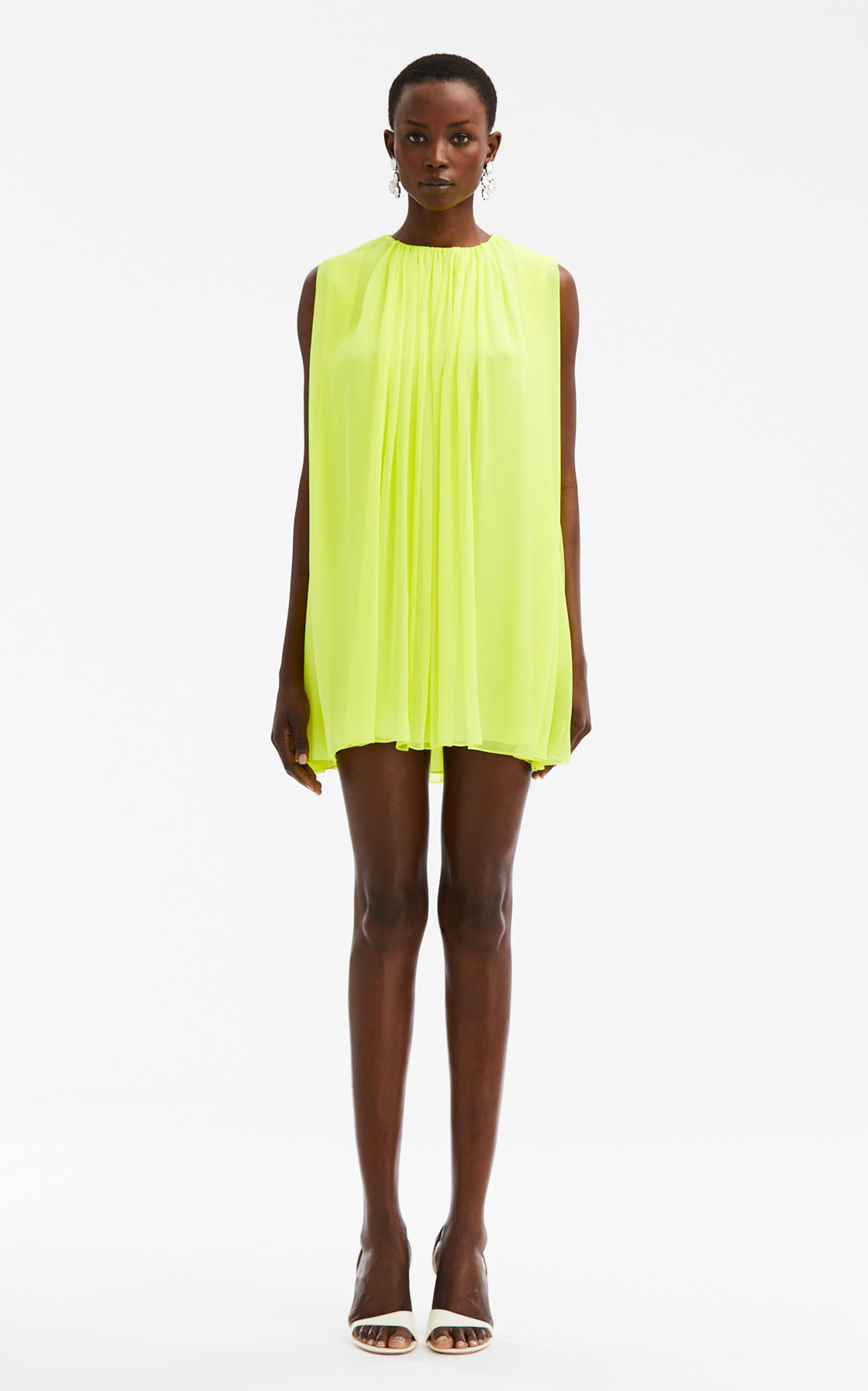 Oscar De La Renta Sleeveless Crinkle Chiffon Mini Dress In Yellow