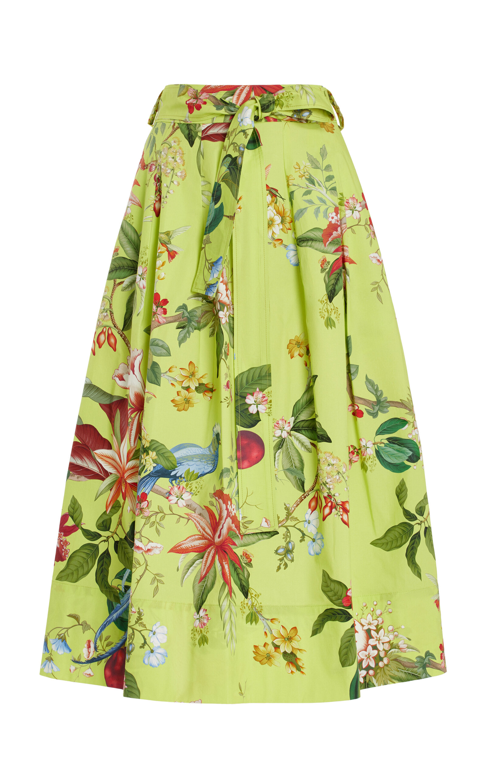 Exclusive Painted Poppies Cotton Poplin Midi Skirt