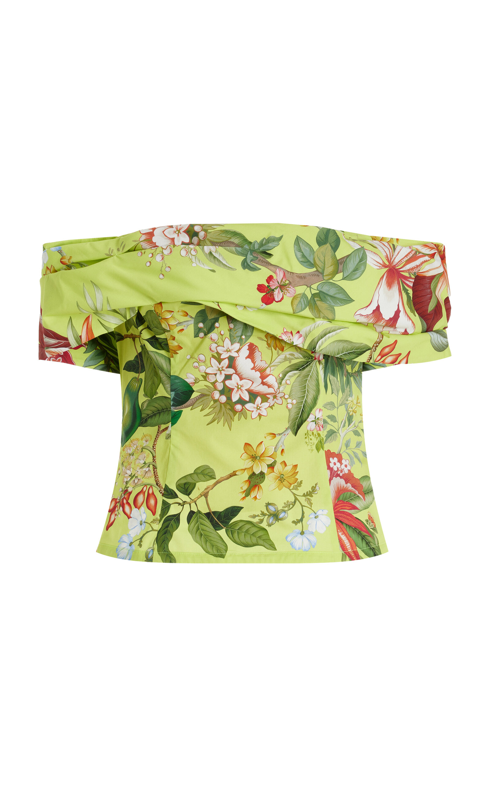 Oscar de la Renta Exclusive Painted Poppies Cotton Poplin Off-The-Shoulder Top