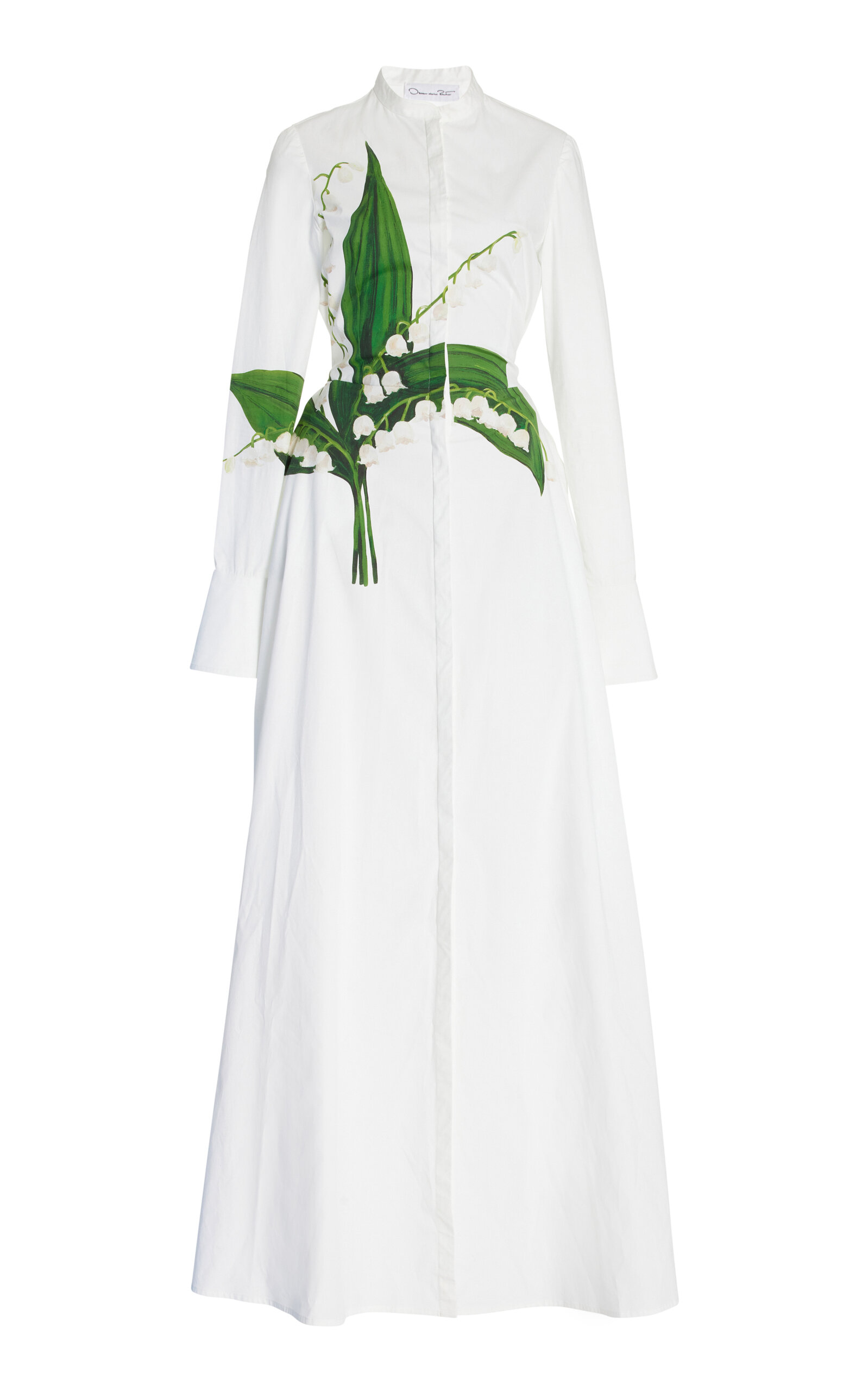 Shop Oscar De La Renta Lily Of The Valley Cotton Poplin Maxi Dress In White