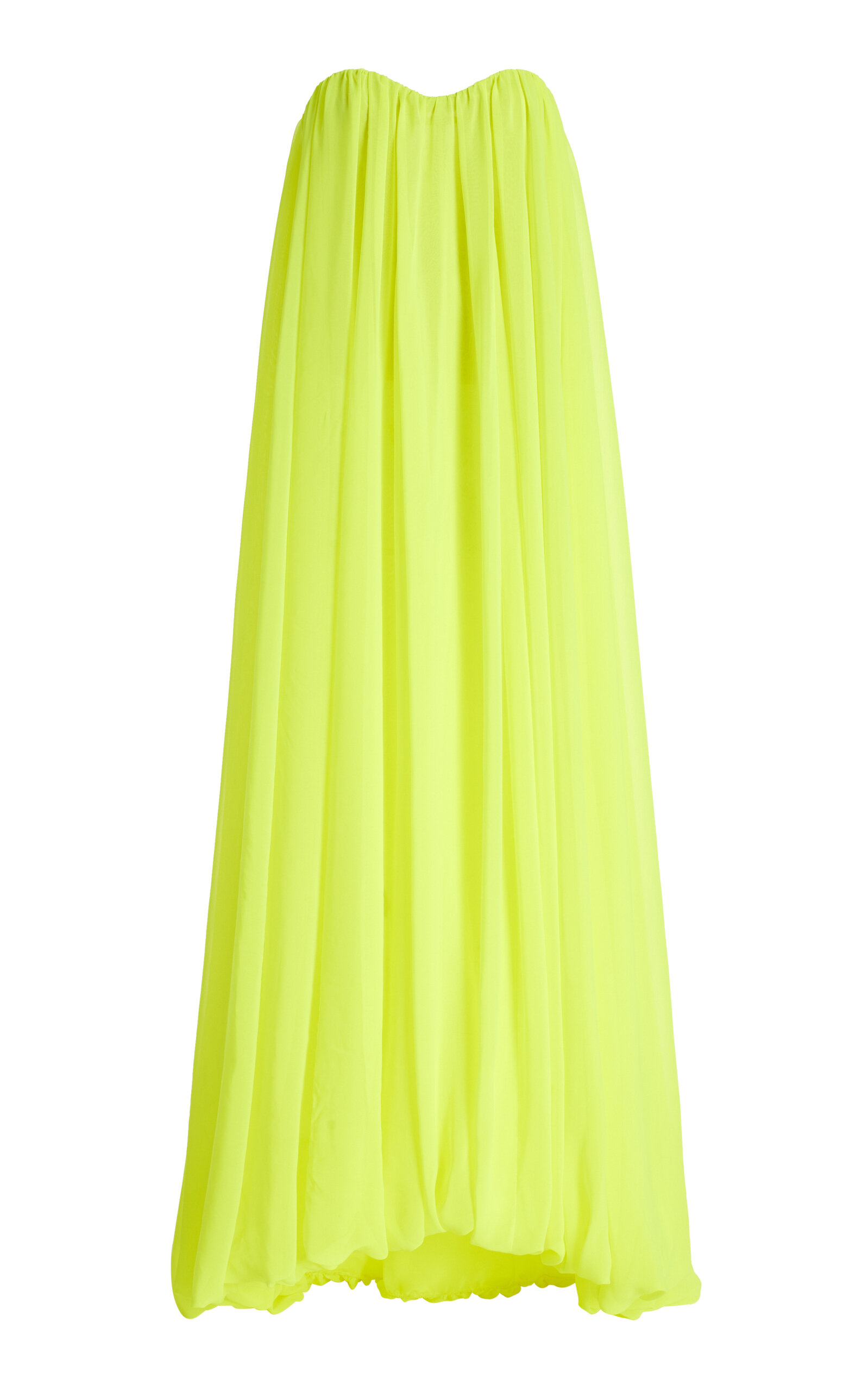 Oscar De La Renta Strapless Draped Chiffon Maxi Dress In Yellow
