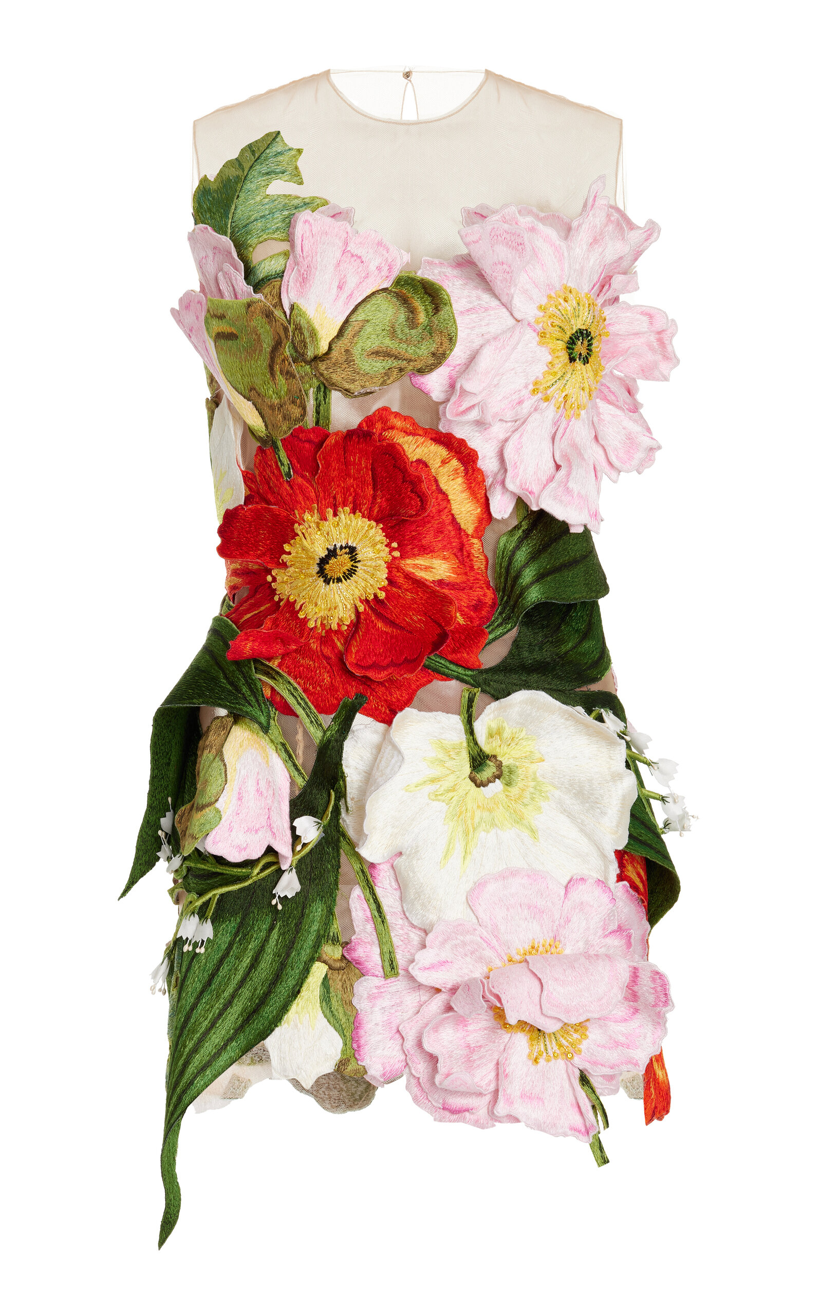 Oscar De La Renta Painted Poppies Floral-appliquéd Mini Dress In Multi