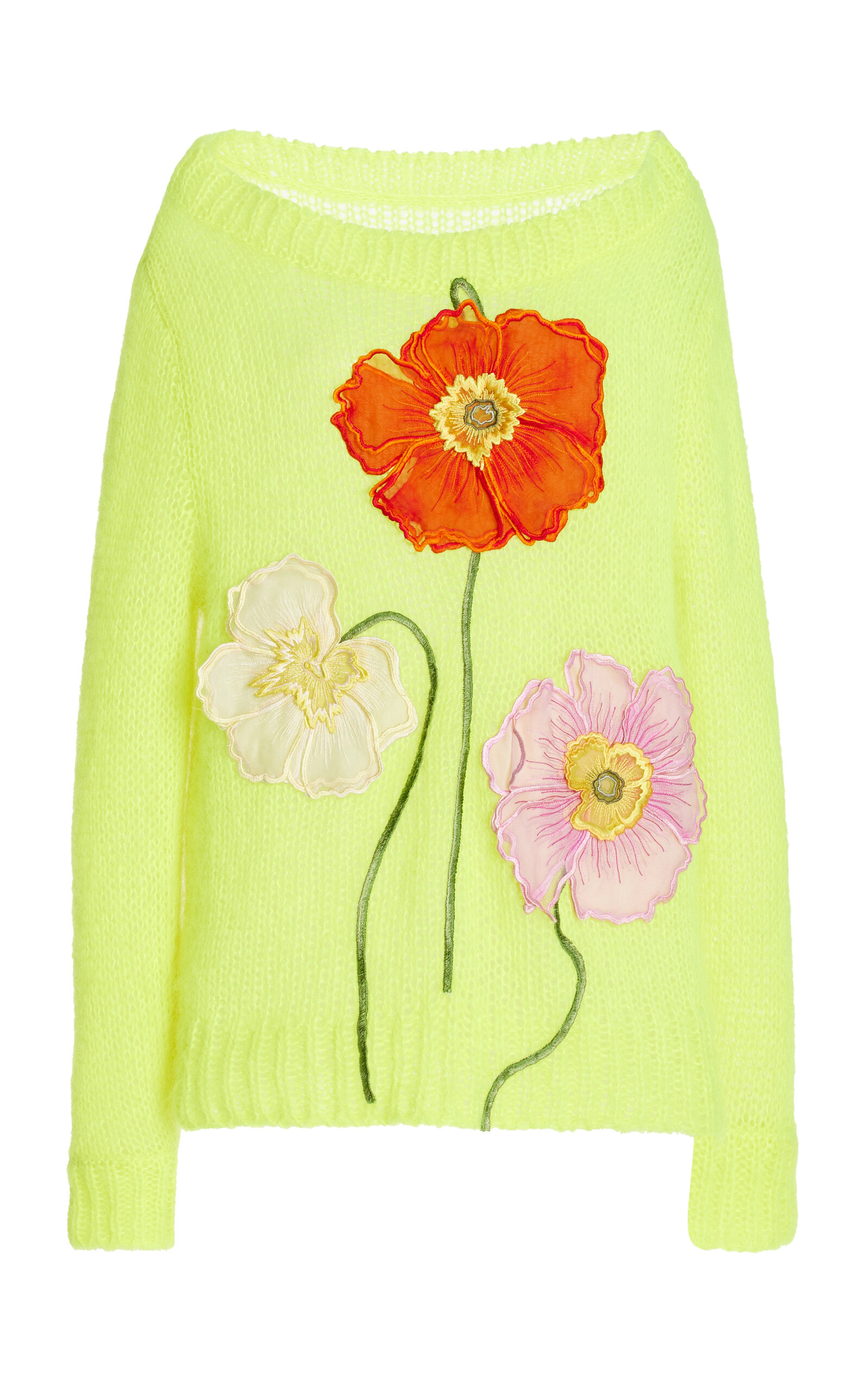 Oscar De La Renta Oversized Floral Mohair-blend Sweater In Yellow