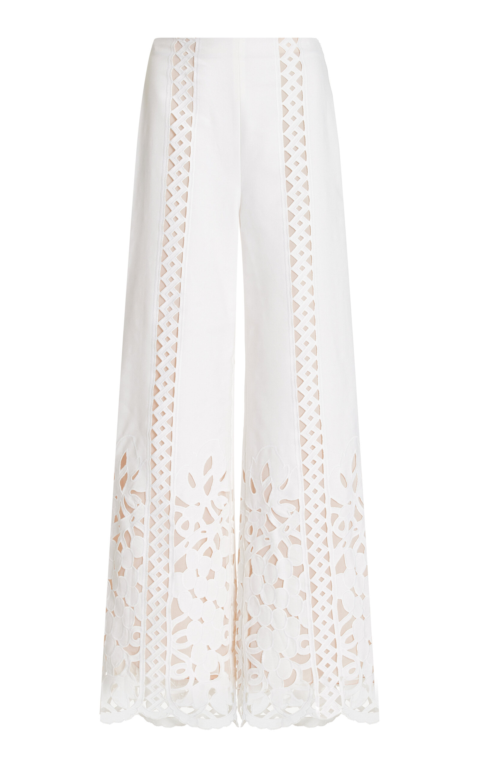 Shop Oscar De La Renta Guipure Lace Cotton-blend Wide-leg Pants In White