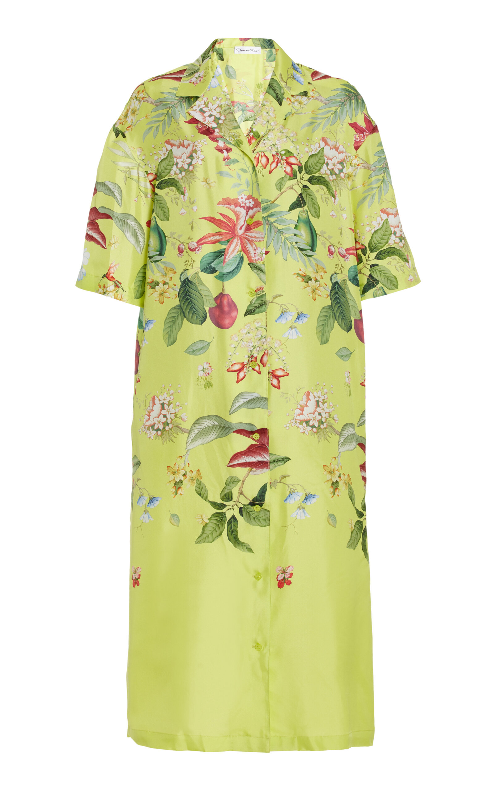 Oscar De La Renta Floral Silk Kimono In Yellow