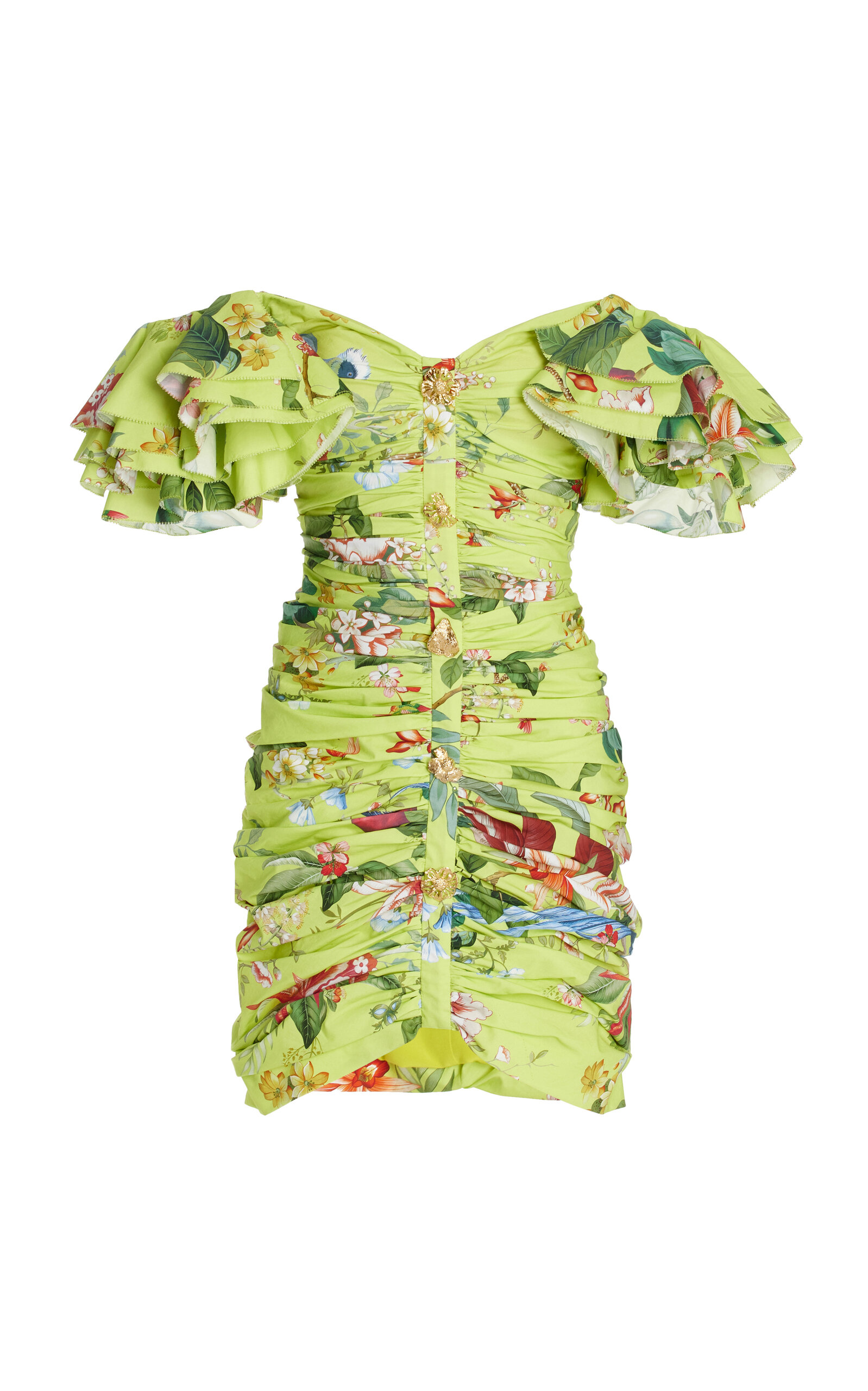Oscar De La Renta Off-the-shoulder Ruffled Cotton Mini Dress In Yellow