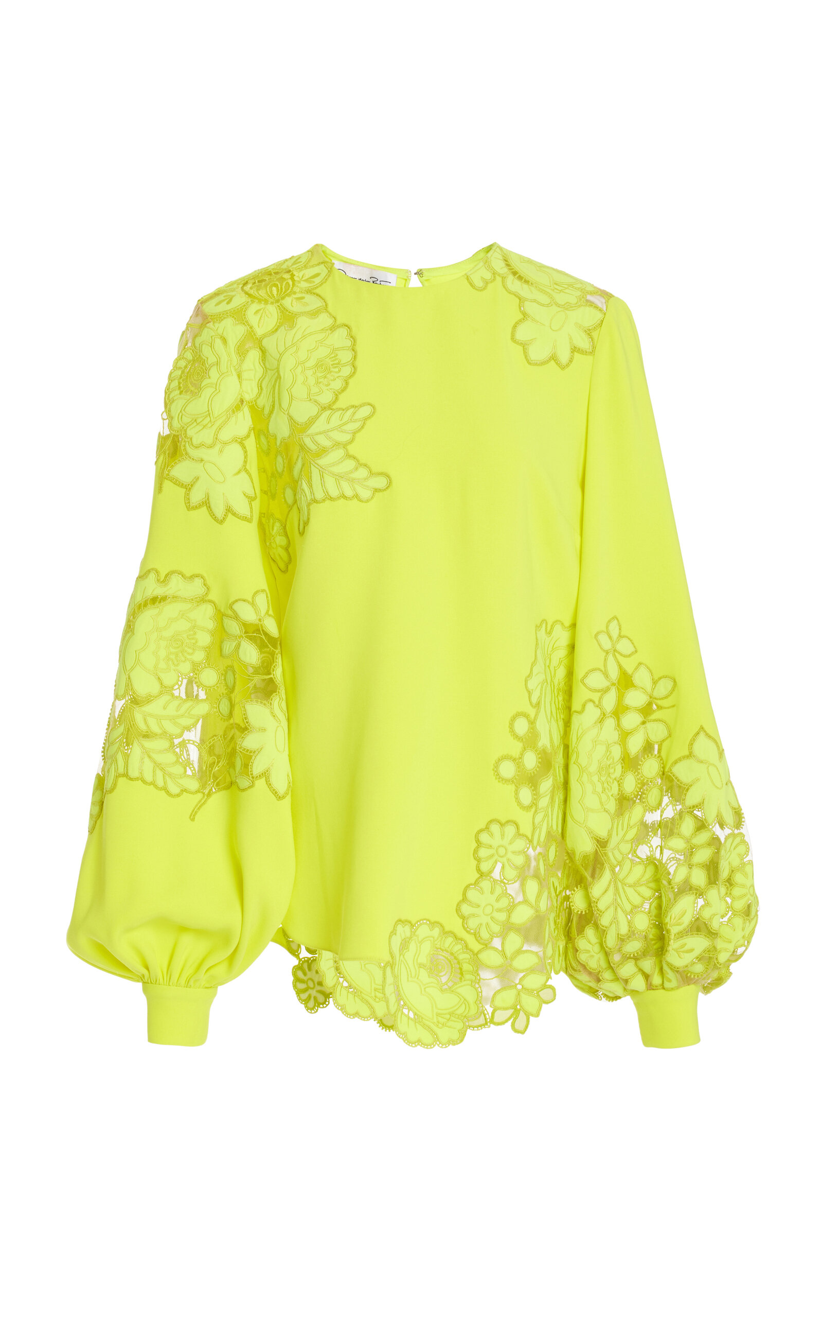 Oscar De La Renta Embroidered Silk Top In Yellow