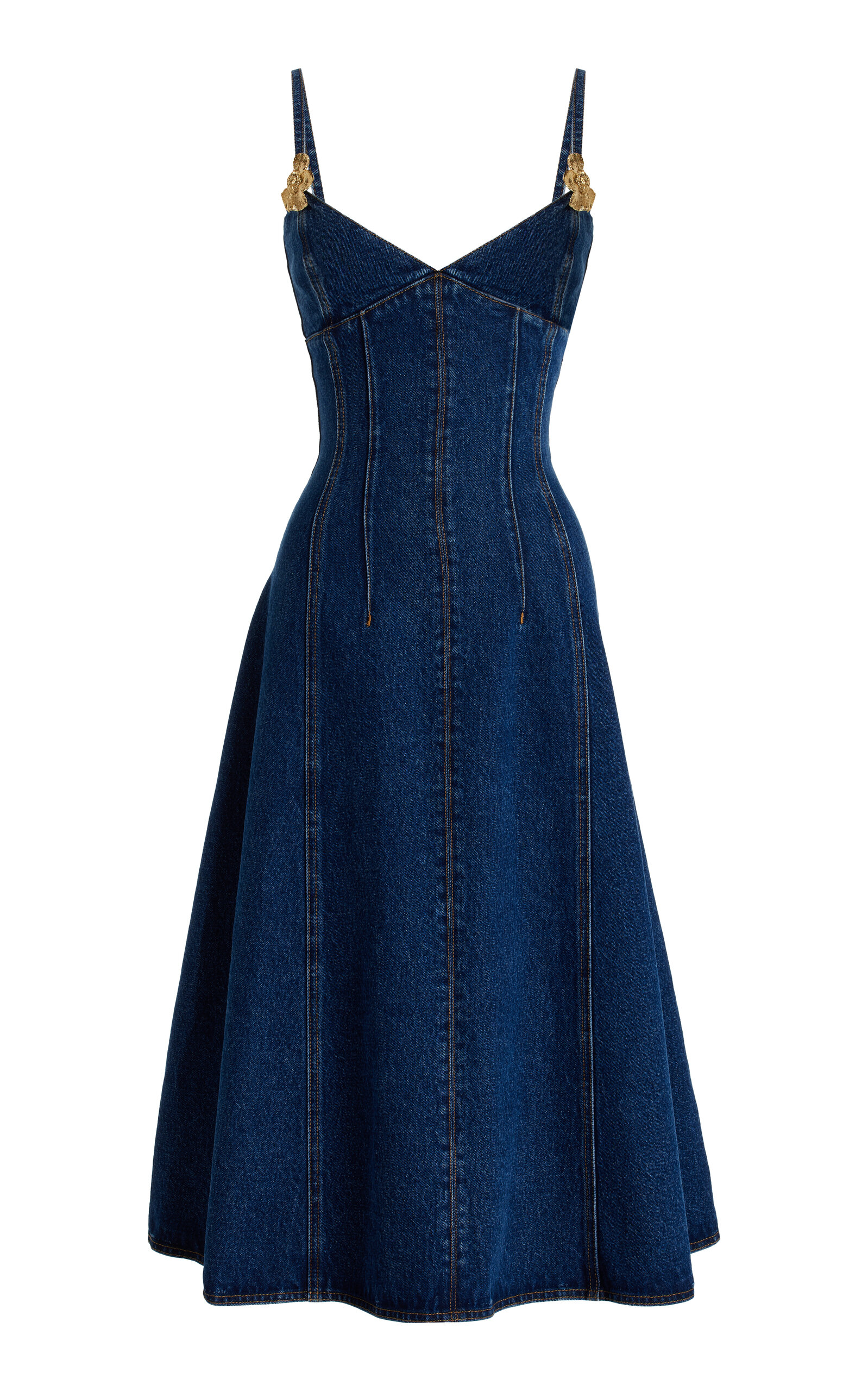 Shop Oscar De La Renta Exclusive Hardware-detailed Bustier Denim Midi Dress In Blue