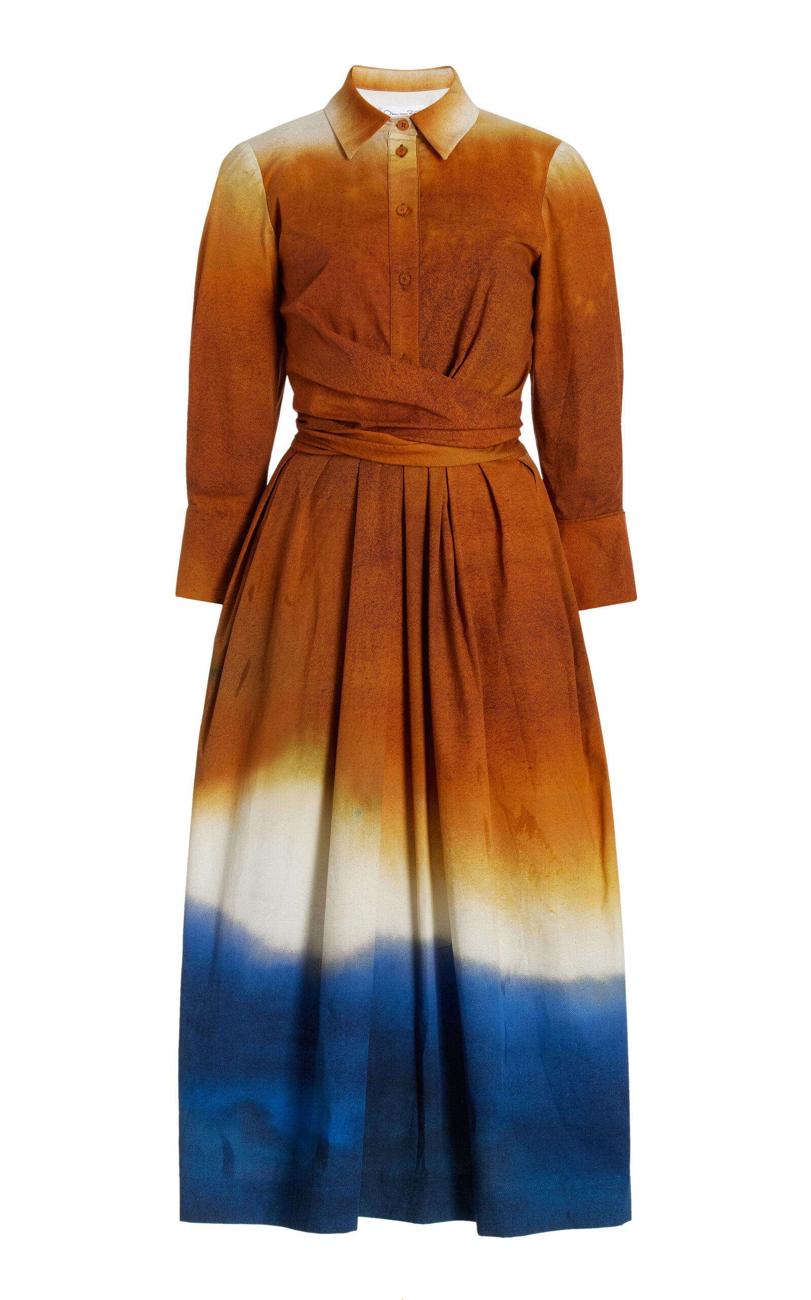 Shop Oscar De La Renta Wrapped Dip-dyed Cotton Midi Dress In Orange