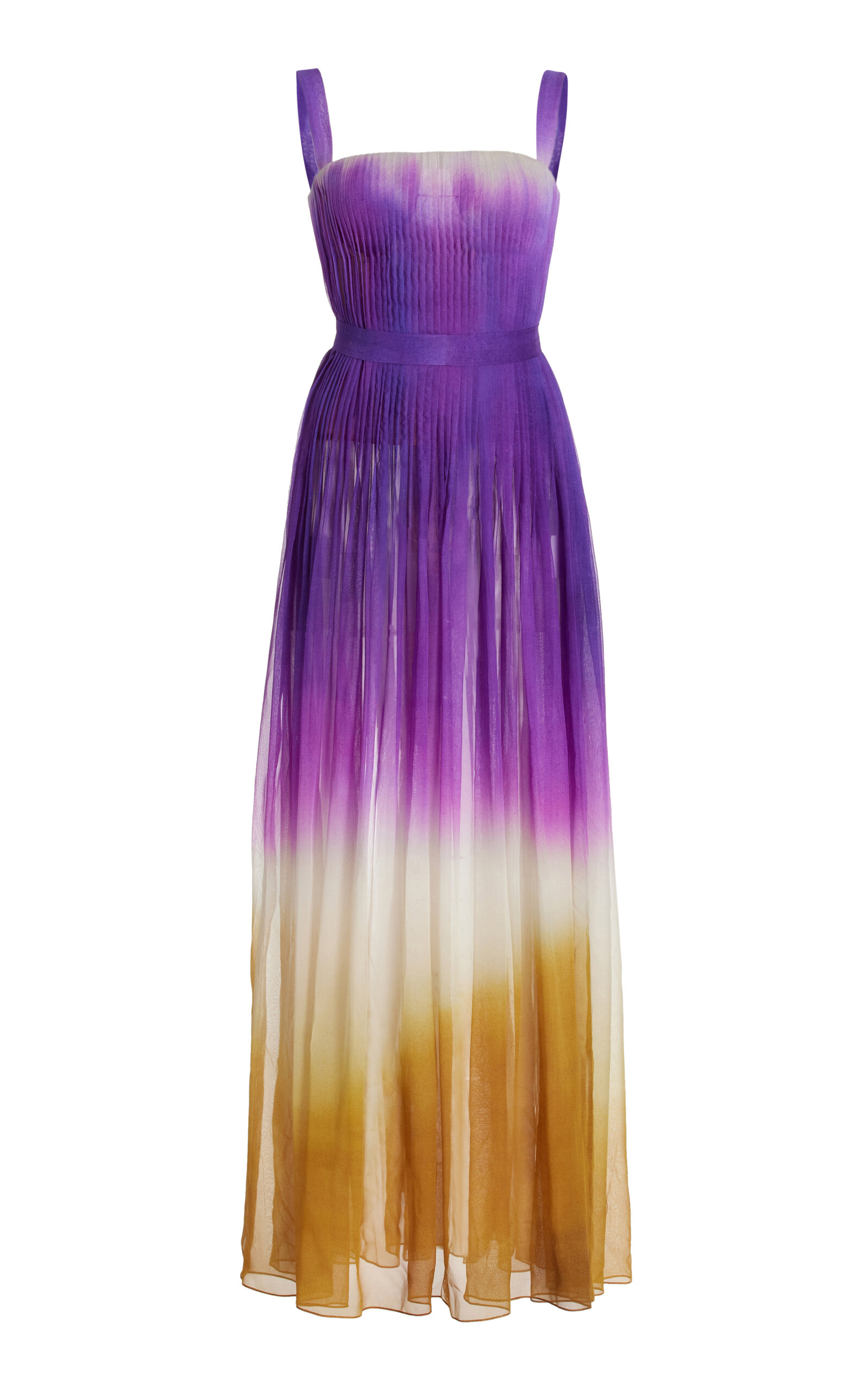 Shop Oscar De La Renta Pleated Ombrè Silk Chiffon Gown In Purple